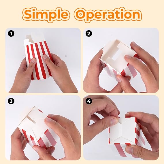 50 Pcs Small Popcorn Boxes,Colorful Striped Paper Popcorn Bucket,5 Colors