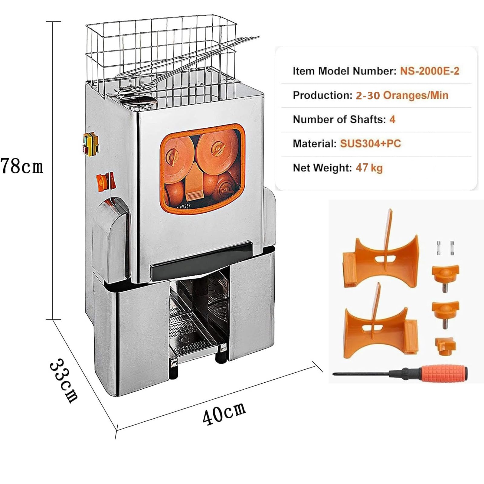 Exprimidor Cítricos Eléctrico Comercial,e-xtractor automático zumo naranja,sistema automático pelado filtrado,30 naranjas/minuto,2 cubetas recolectoras,e-xtraíble para limpieza,bajo nivel ruido