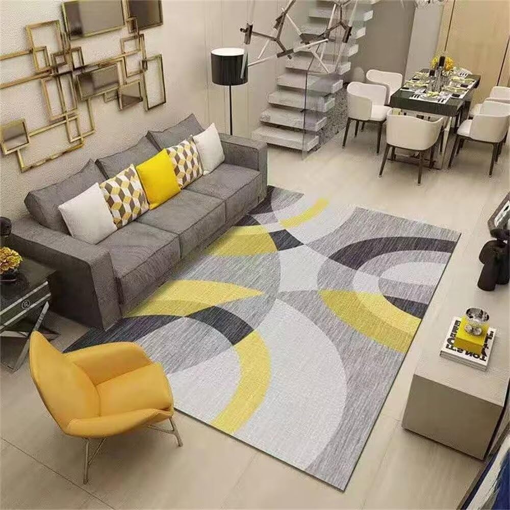 Tapis bébé 70x120 cm gris et jaune géométrique antidérapant pour chambre