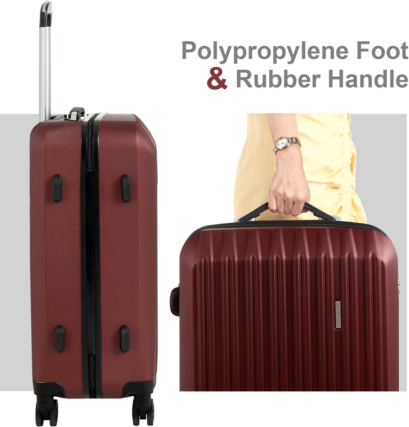Murtisol ABS Hardside Luggage Sets With Spinner Dual Wheels,Wine Red , 3-Piece Set(20/24/28)