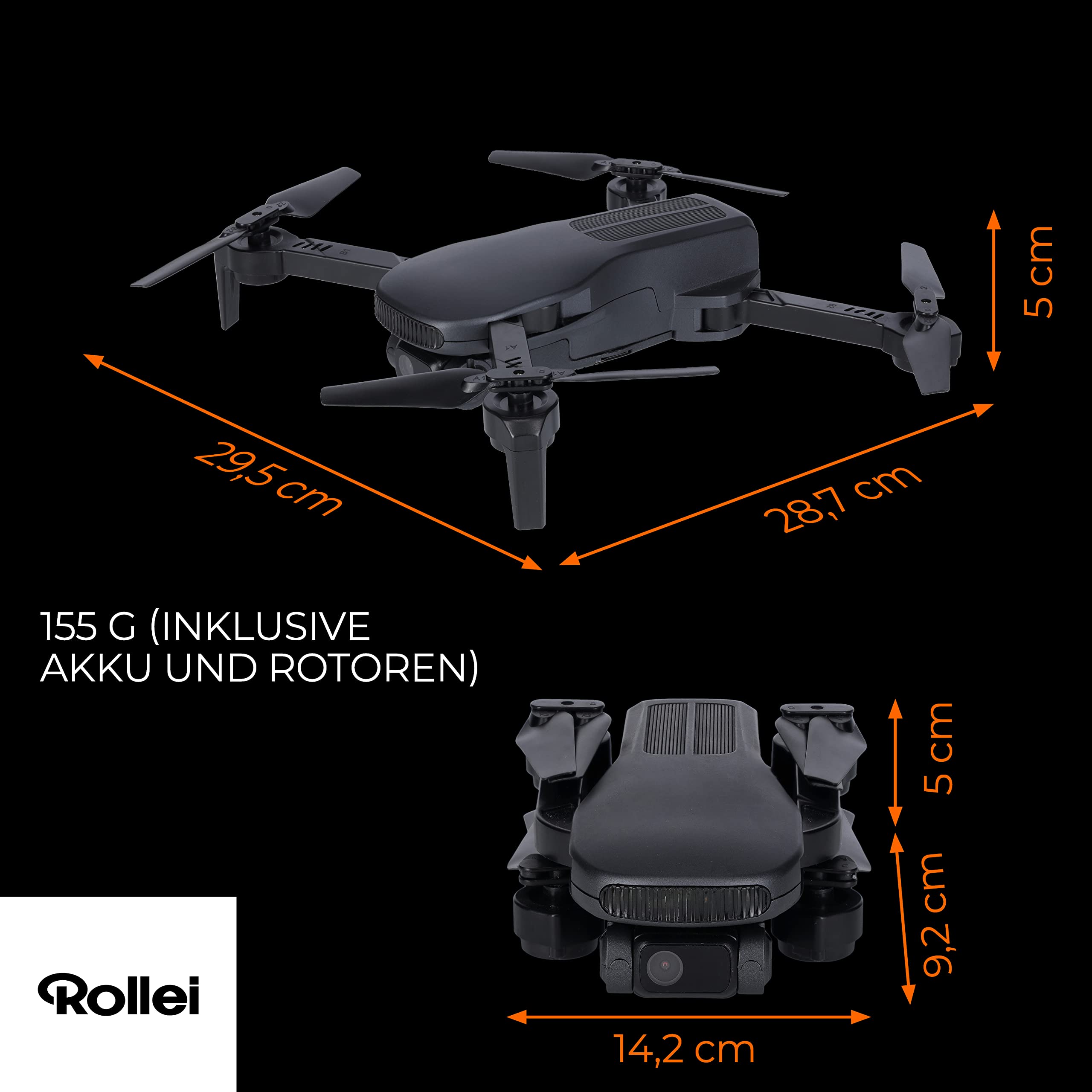 Rollei Fly 80 Combo dron, transmisja obrazu WiFi na żywo, 6-osiowy żyroskop, kamera Full HD, długi czas lotu, sterowanie aplikacją i zdalna obsługa