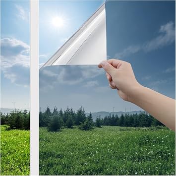 Haton Heat Reflective Window Film Privacy for Glass, Silver, 44.5x200cm | One Way Clear Mirror Tint Film Anti Glare and UV, Static Cling Sticker See Out Not In for Home Office