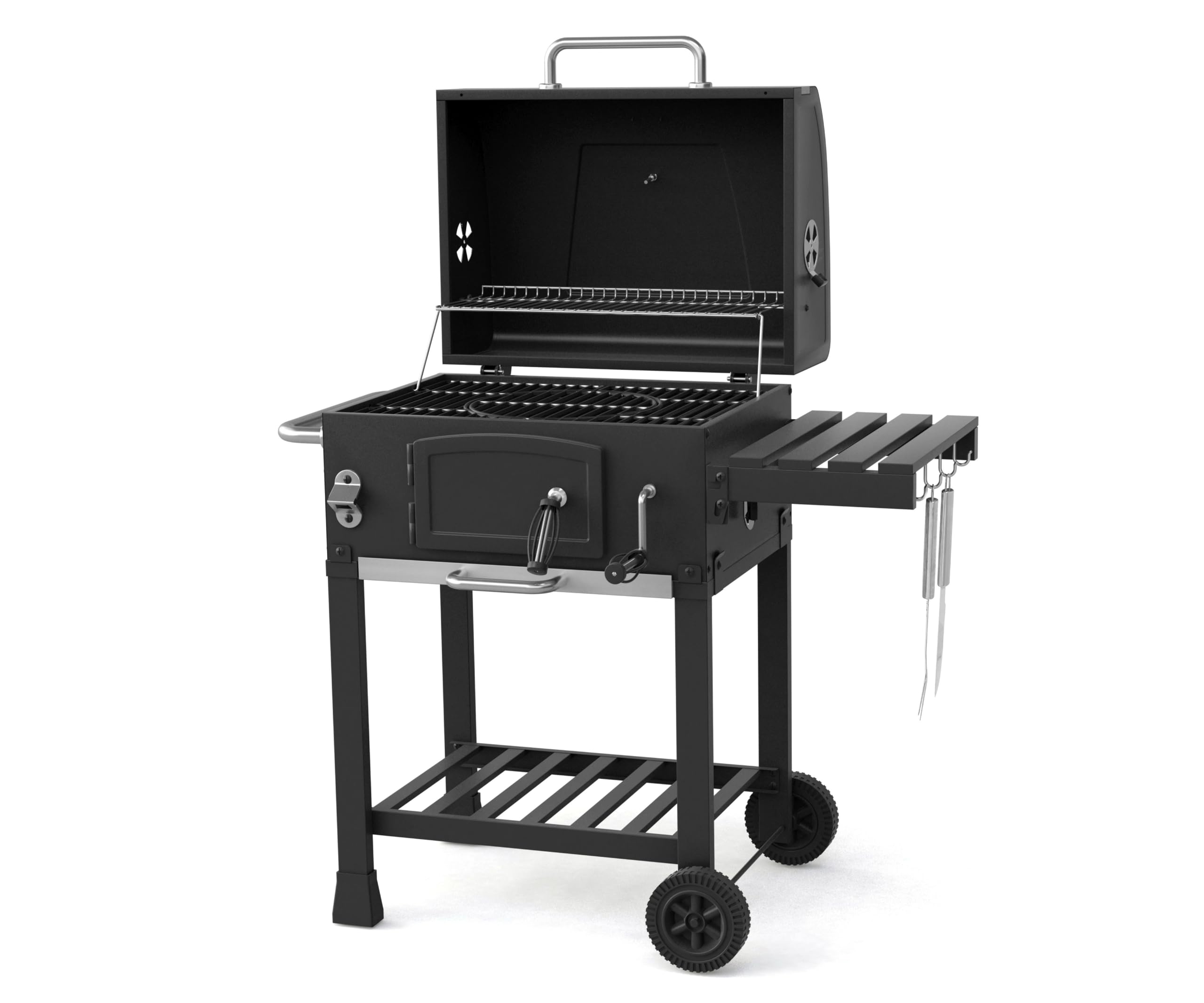 Grill na węgiel drzewny "Calgary" firmy El Fuego® | w zestawie z systemem "Rost-in-Rost" | ruszt do grillowania z żeliwa | design sejfu | w zestawie otwieracz do butelek | grill BBQ | AY 3722