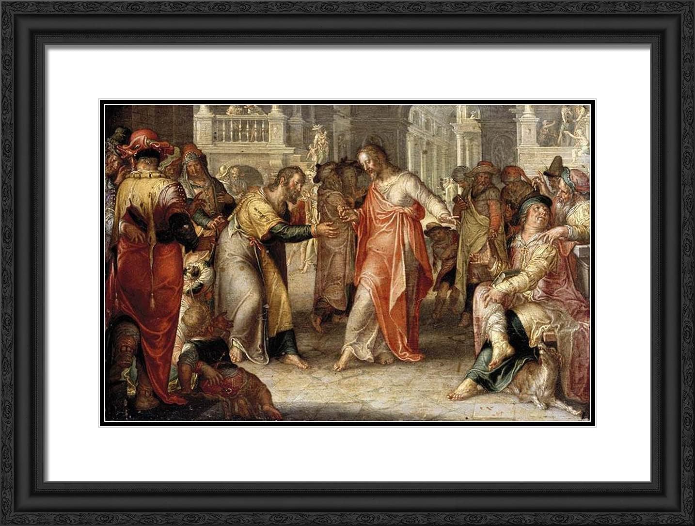 ArtDirect Wtewael, Joachim 24x18 Gold Ornate Framed Art Print with Double Matting Titled: The Tribute Money