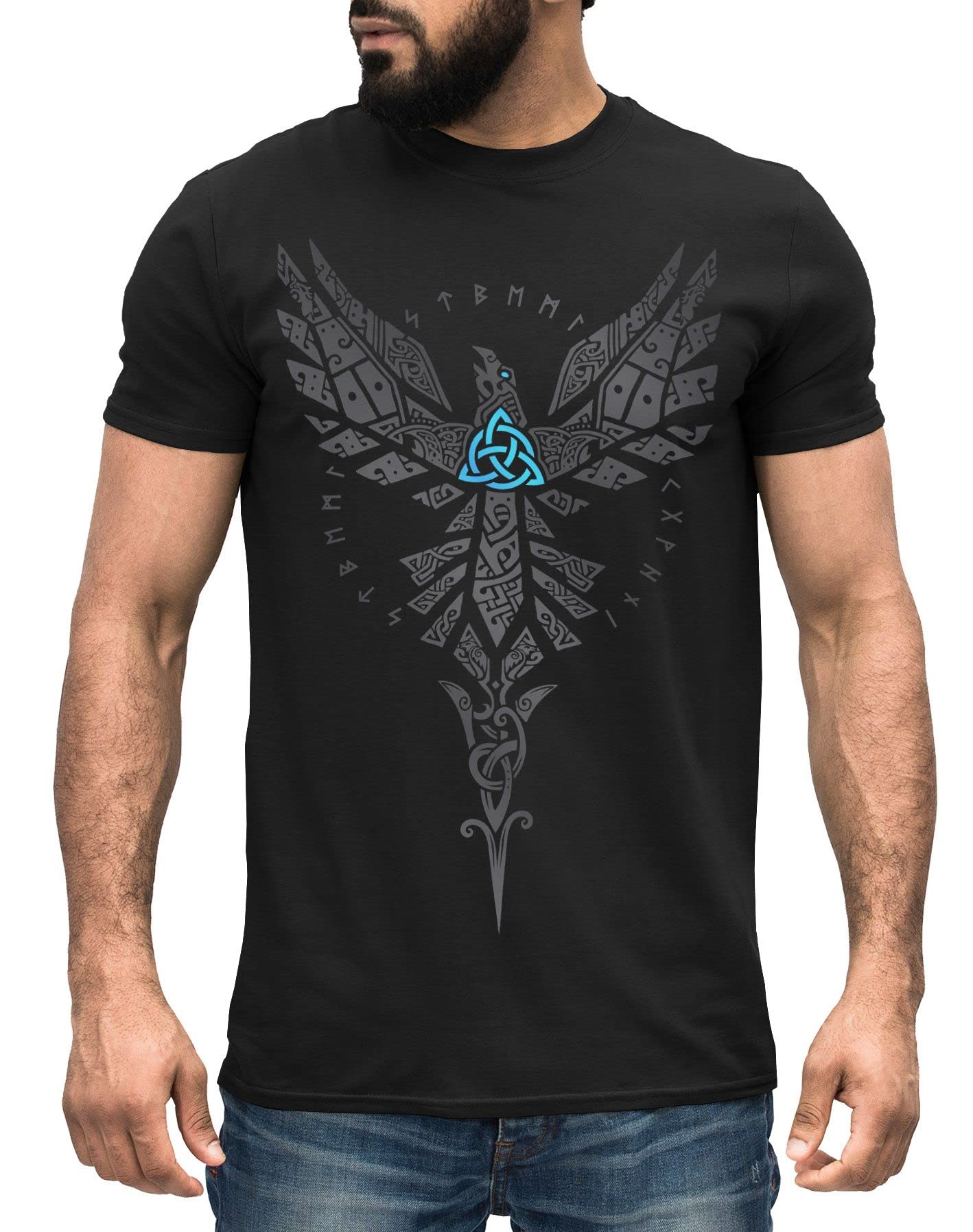 NeverlessHerren T-Shirt Berserker Bär Wikinger Krieger Odin Thor Valhalla Runen Valknut Nordische Mythologie