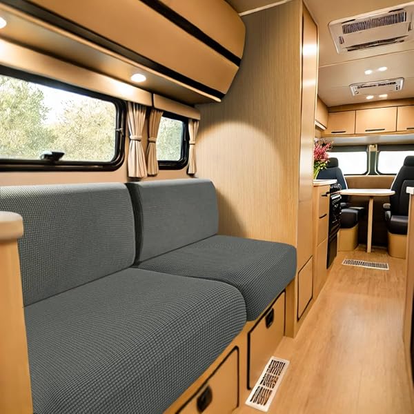 SYLC Bezüge Für Wohnwagenpolster Jacquard, rutschfeste Wohnmobil Sitzbezüge Mit 2 Cord, Sofa Sitzkissenbezug Für Schonbezug Wohnwagen Polster (Med Grey,W 95-115 cm, D 45-65 cm) - 1