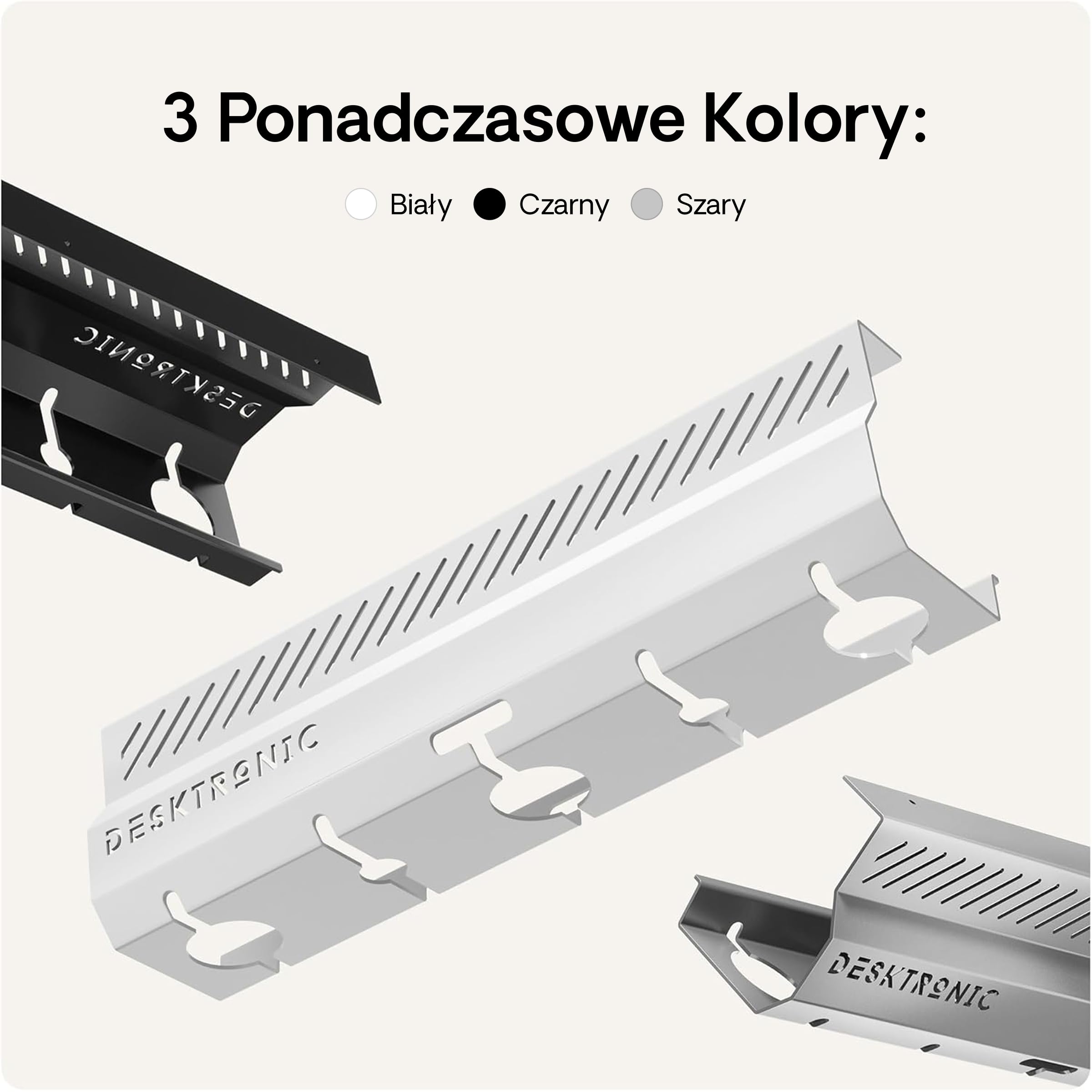 Organizer kablowy, biały, zestaw 2 szt. – stal nierdzewna, do zarządzania kablami, kanał kablowy z 5 otworami na kable – łatwy w montażu organizer – uchwyt na kable Desktronic