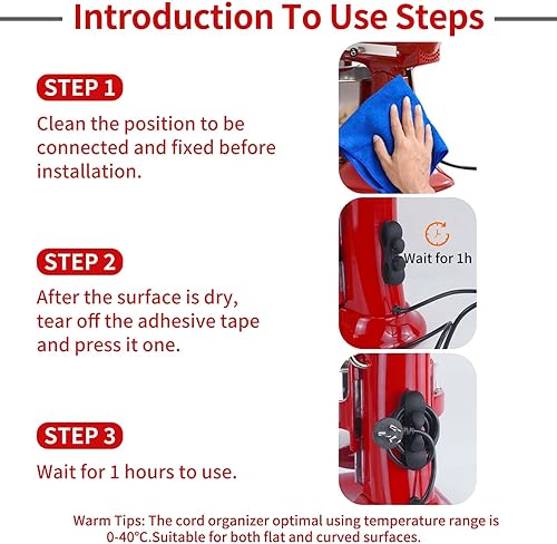 Miniatura 6 de Organizador de cables para electrodomésticos, 2 piezas de envoltura de cables de diseño mejorado para electrodomésticos de cocina con adhesivo súper