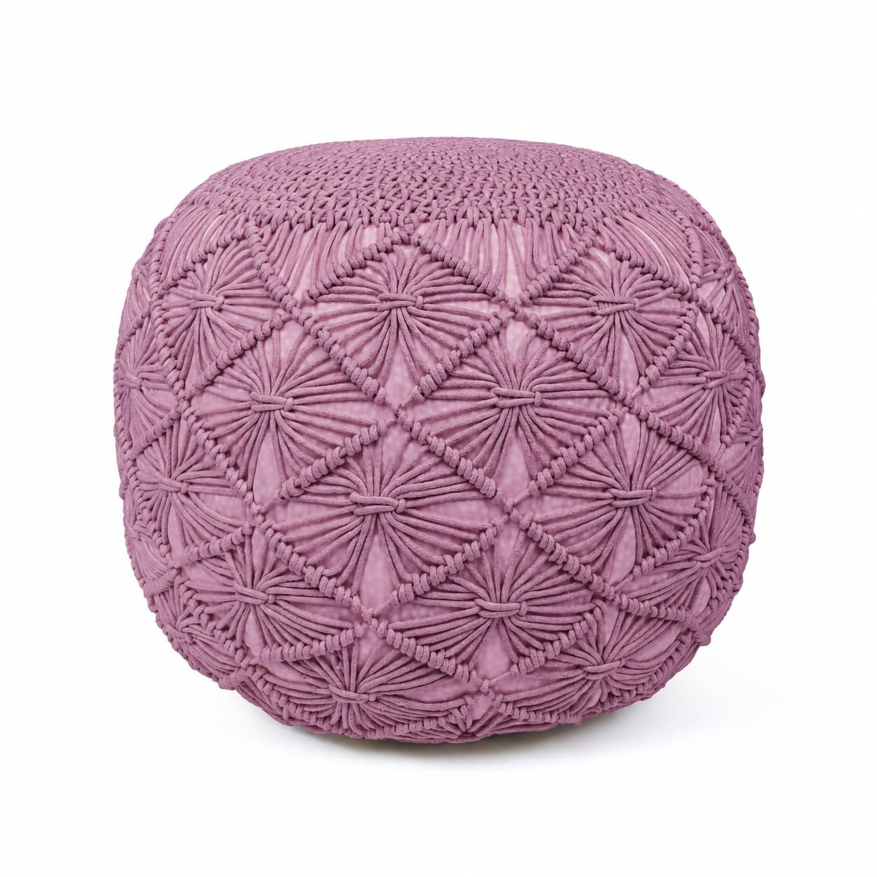 Cotton Macrame Pouf Ottoman 20x20x14 Pink Handwoven Dori Footrest Stool