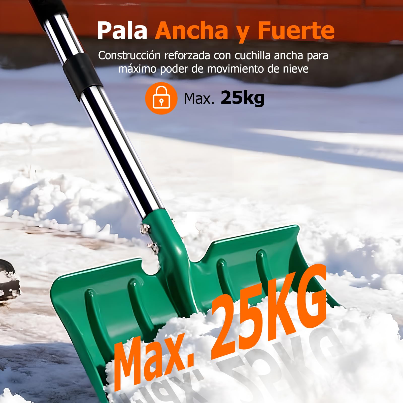 Palas de nieve con mango largo de 163 cm, pala de metal de alta resistencia con pala ancha de 41 cm, mango largo ergonómico y espuma antiescarcha para quitar la nieve de entrada, coche, mantillo