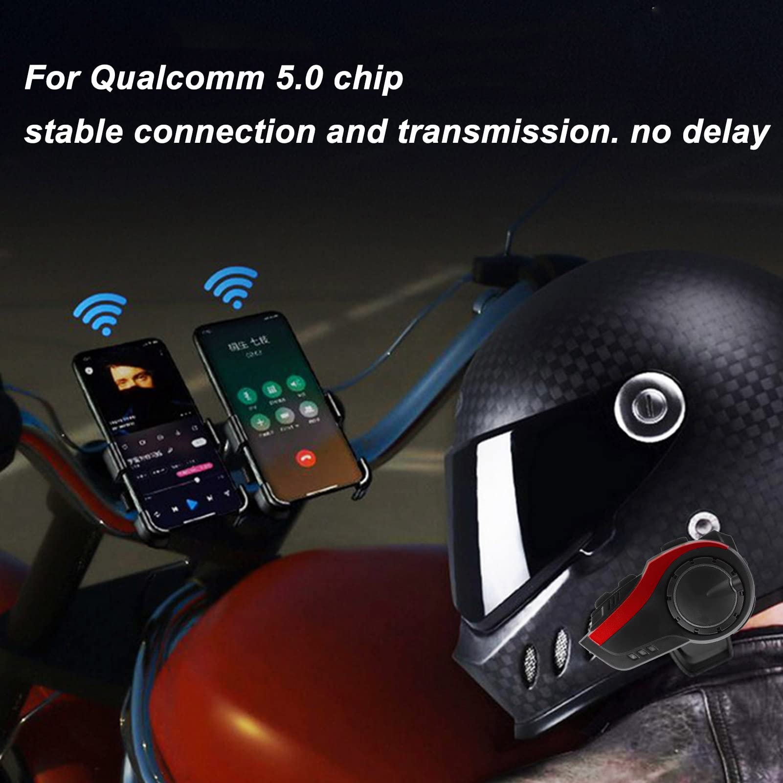 Bewinner Auriculares Bluetooth para Moto con Chip 5.0, Reducción de Ruido IP65 a Prueba de Agua, Intercomunicador de Alcance de 1000 M, Manos Libres Estéreo HiFi para Casco (Rojo)