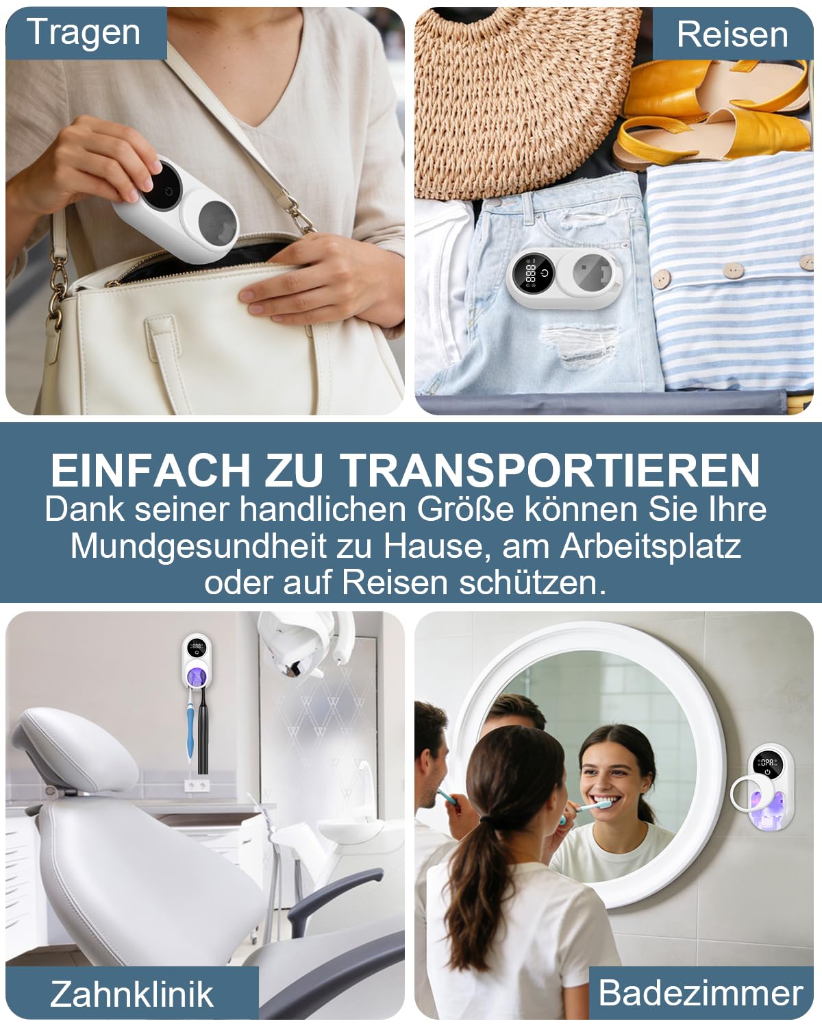 Sterilizzatore UV portaspazzolino, rilevamento automatico della rotazione, schermo LED, asciugatrice, supporto da parete per spazzolino elettrico, per 2 fessure per spazzolino da denti, bianco