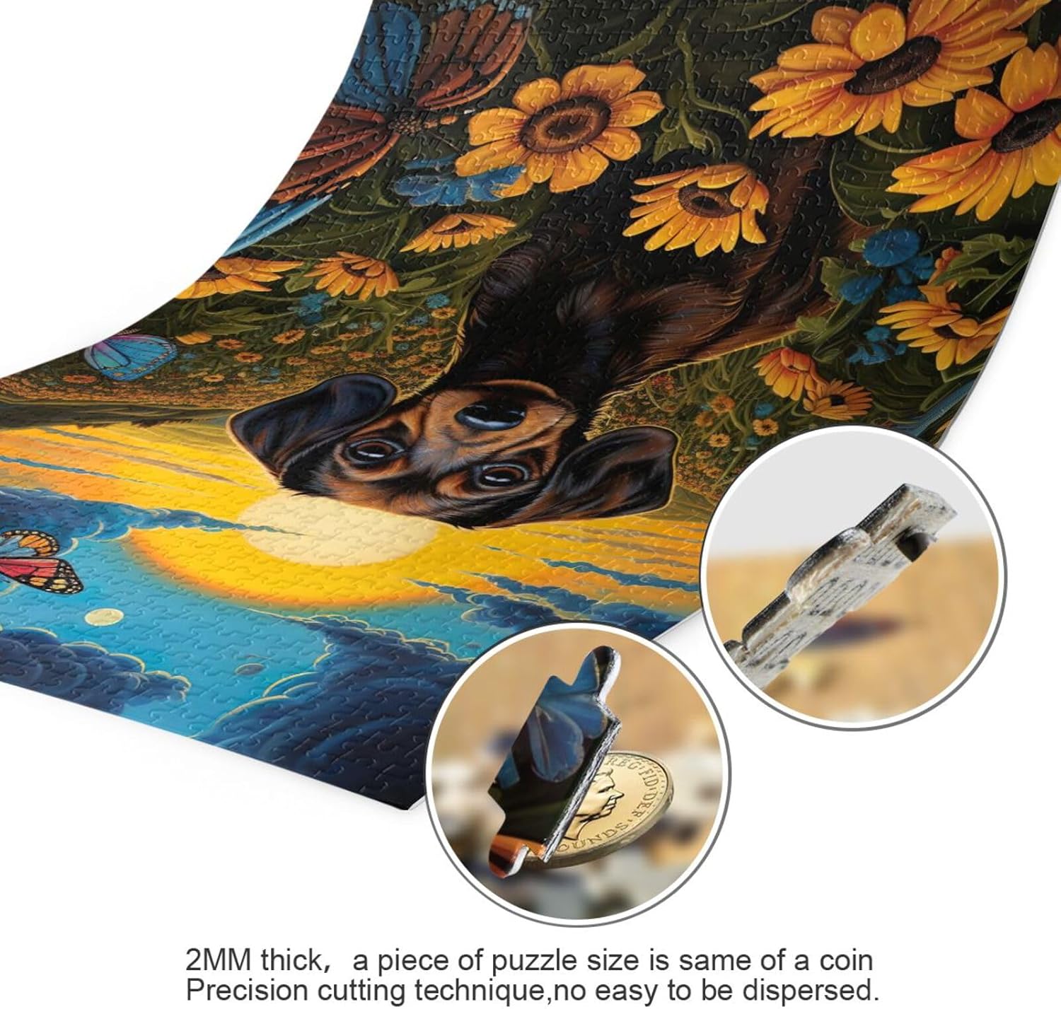 Puzzles for Adults 1000 Piece Dachshund Puppy Sunflowers Sky Jigsaw Puzzles Adults Gift Home Decor 202b3548