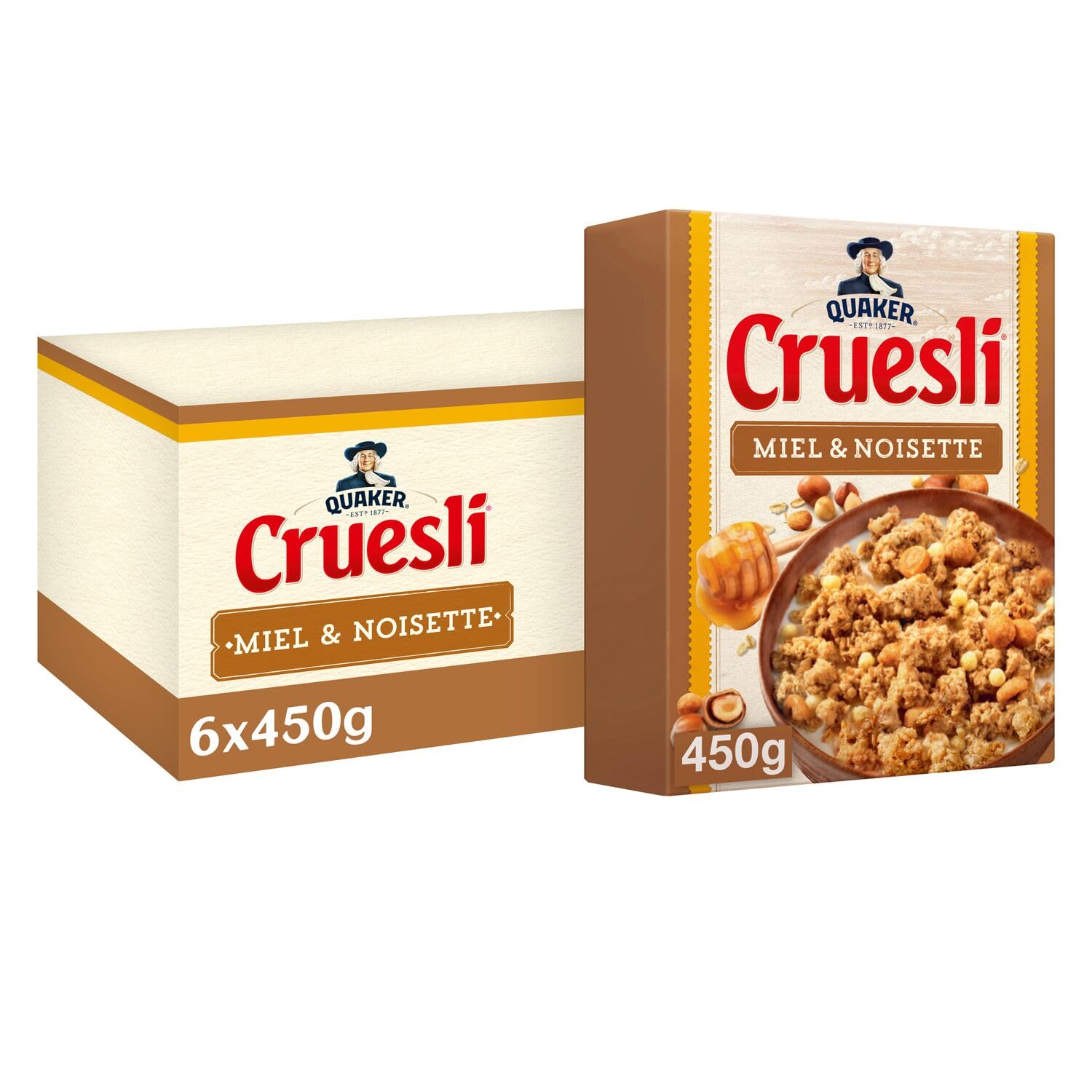 QUAKER Cruesli Céréales Miel et Noisette - Lot de 6x450g