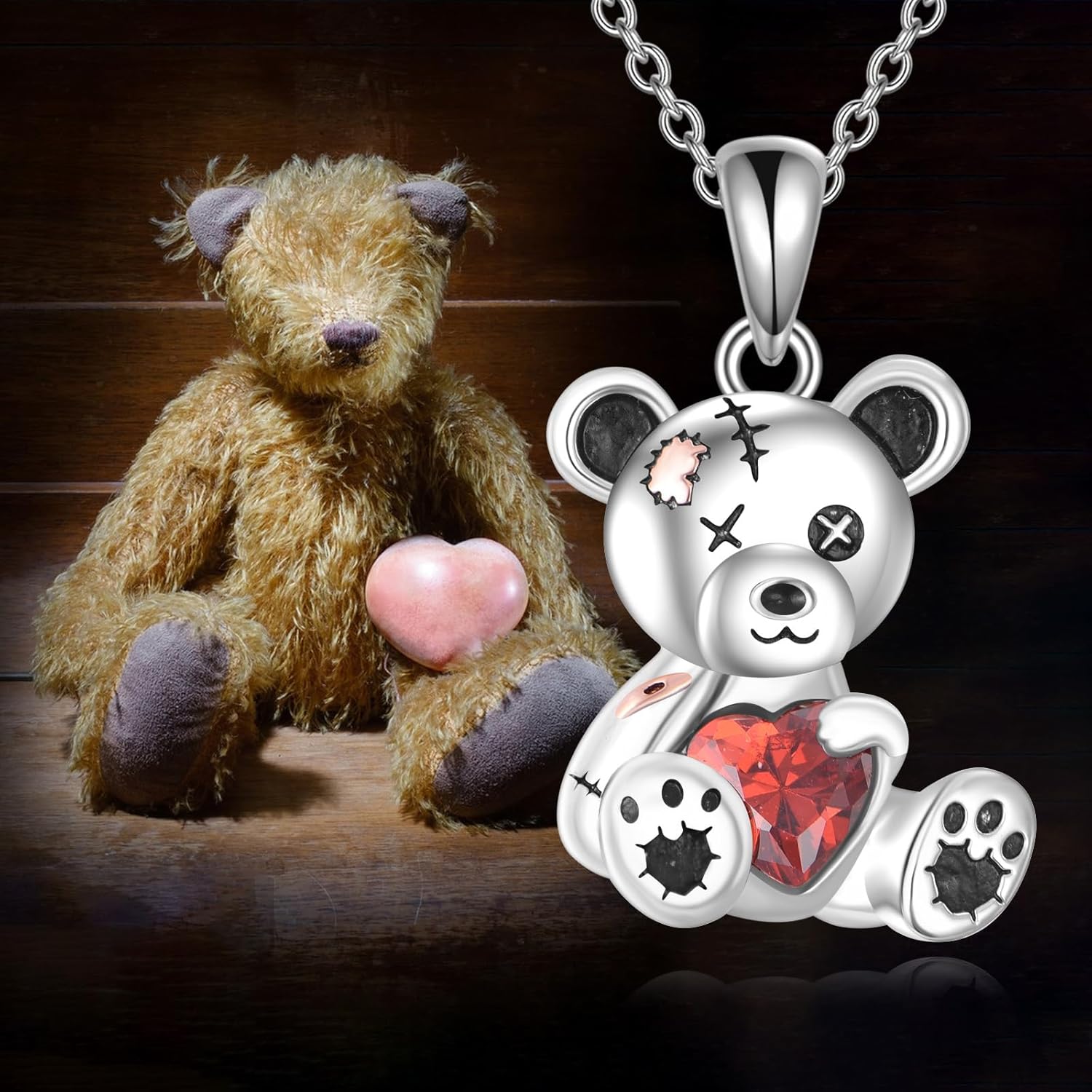 Voodoo Doll/Teddy Bear Necklace 925 Sterling Silver Pendant Necklace Jewelry Gifts for Women