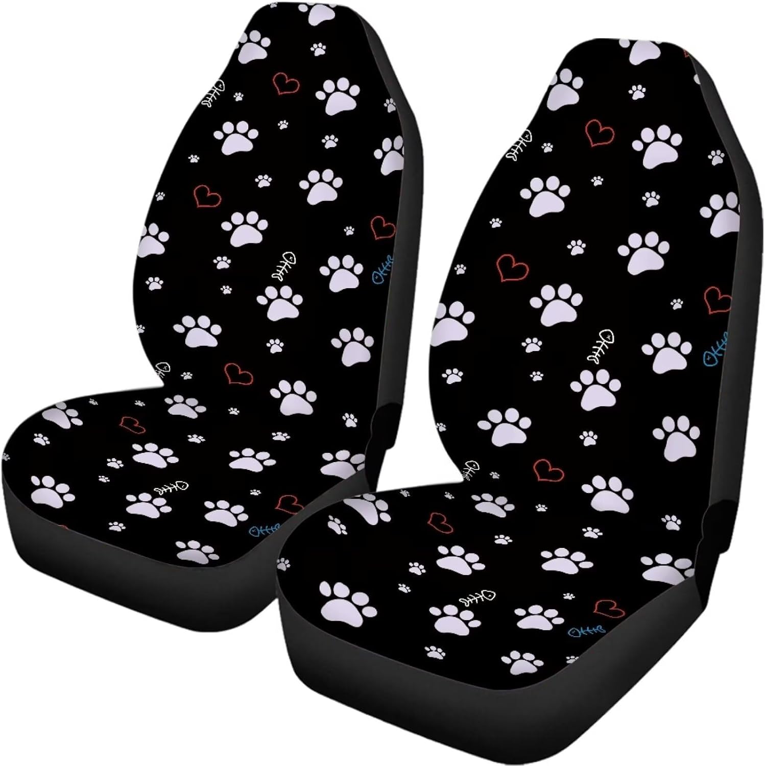 Forchrinse White Dog Paw Print Car Seat Cover for Front Seat Only,Universal 2 Piece Premium Car Front Bucket Seat Cover Interior Protector for SUV Truck