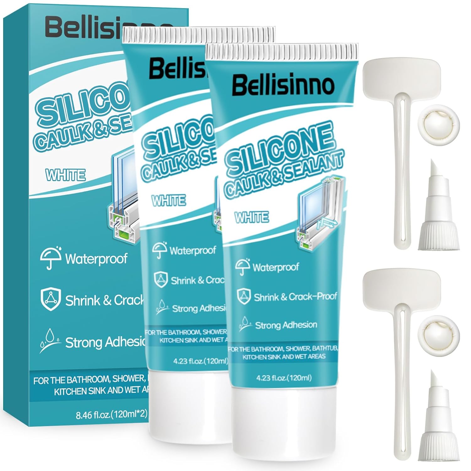 Silicone Caulk, White Caulking Waterproof, Shrink & Crack Proof, Suitable for Shower, Bathroom ...