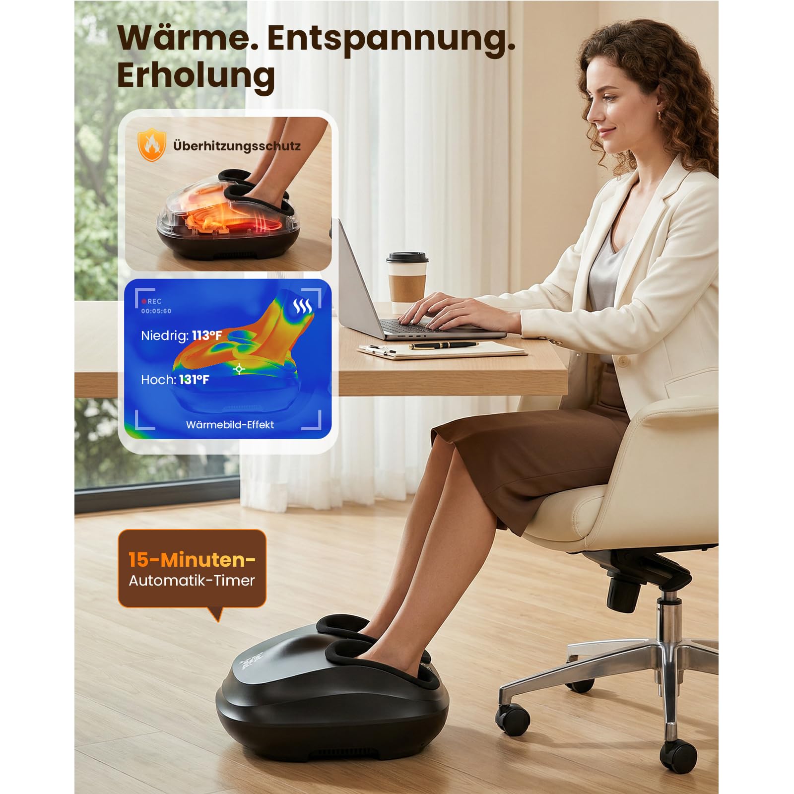 Bob and Brad Lite Fußmassagegerät mit Wärmefunktion, Knetenmassage und Kompression, Shiatsu Fussmassagegerät Elektrisch für Schmerzlinderung bis Schuhgröße 45, Geschenke für Männer Frauen