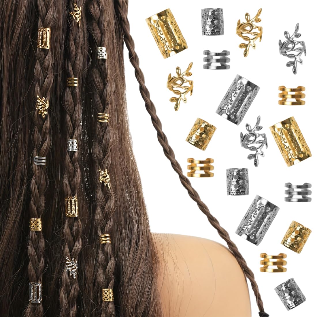 80 Accessori Per Capelli Dreadlock Oro – Gioielli Intrecciati Regolabili, Polsini E Anelli Per Trecce Uomo/Donna - 3