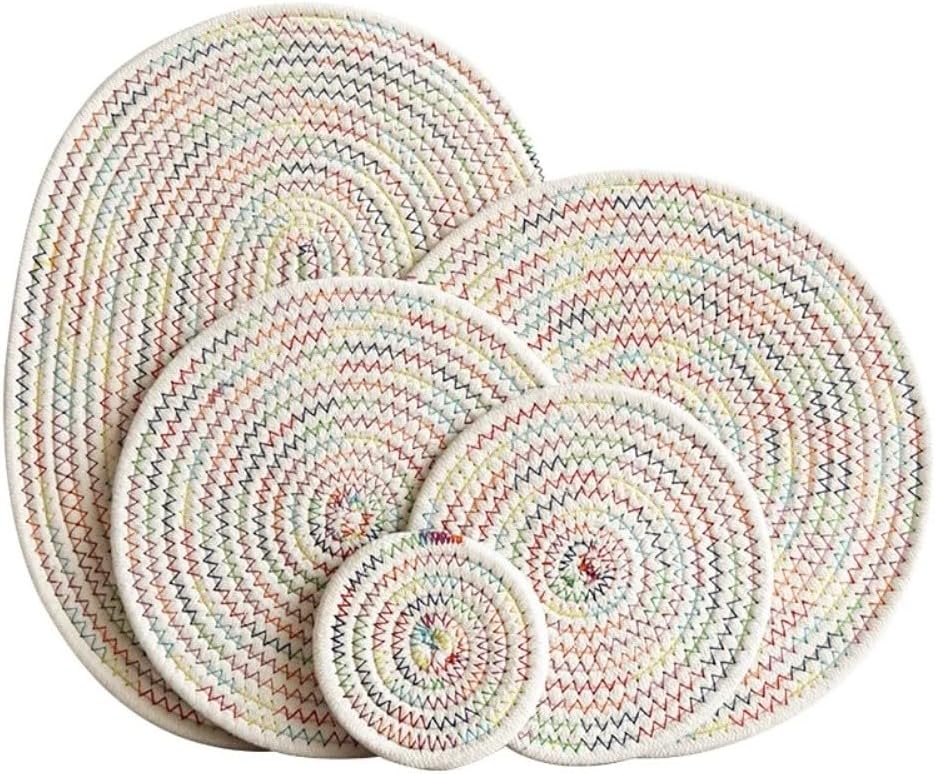 5 Pcs Kitchen Trivets, Thickened Cotton Trivet Set for Hot Pans and Cookware, Slightly Flame Retardant with Water Absorbent Layer, Handwoven Farmhouse Style(B)