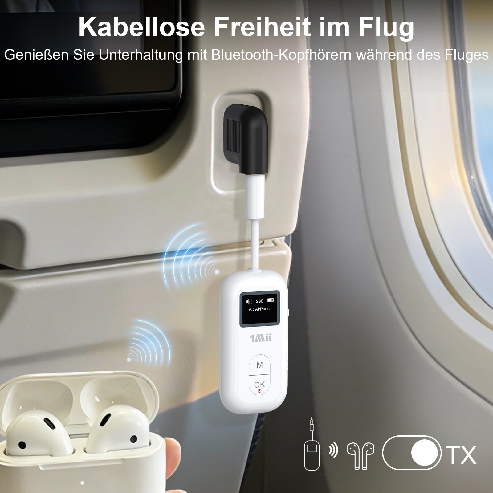 1Mii SafeFly Pro Flugzeug Bluetooth Adapter für AirPods kabellose Kopfhörer