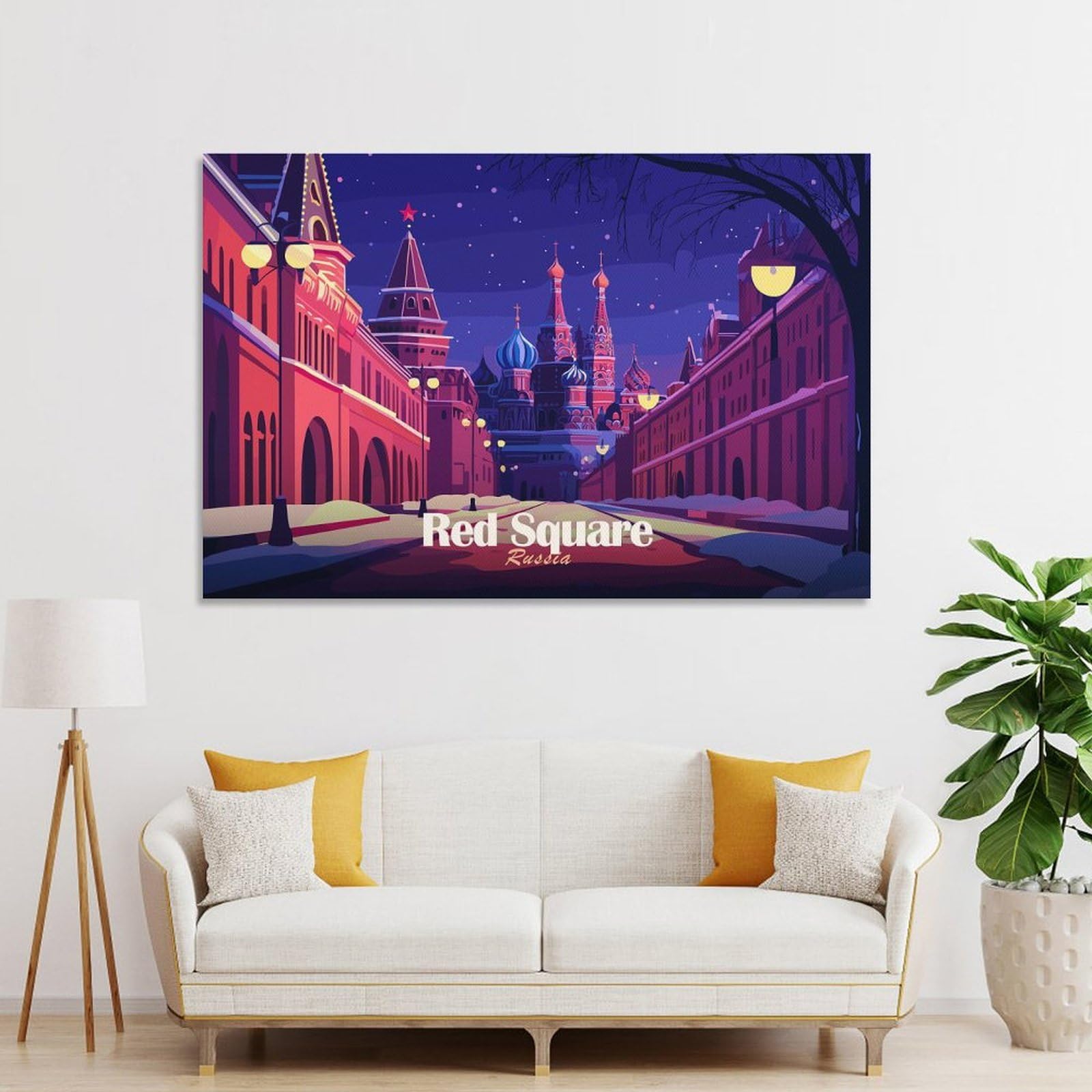 Junmoney Unframe-Style-5-1 Red Square, Russia At Night Canvas Wall Picture, 24X36inch(60X90cm), For Living Room, Bedroom Or Apartment Walls, Decorative Artwork For Empty Walls
