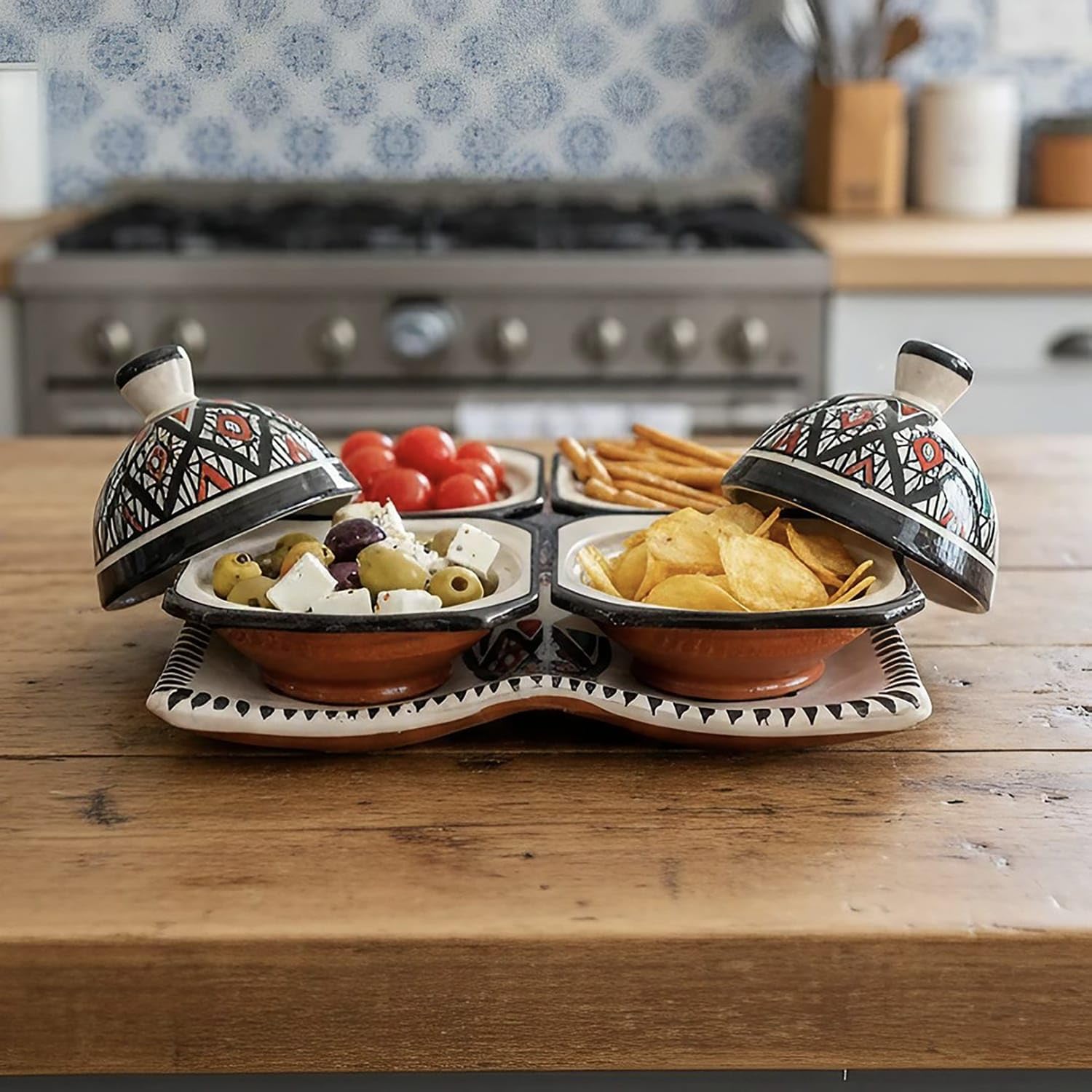 Generico Antipastiera Quadrata con Mini Tajine in Ceramica Terracotta - Artigianato Marocchino 2901261220