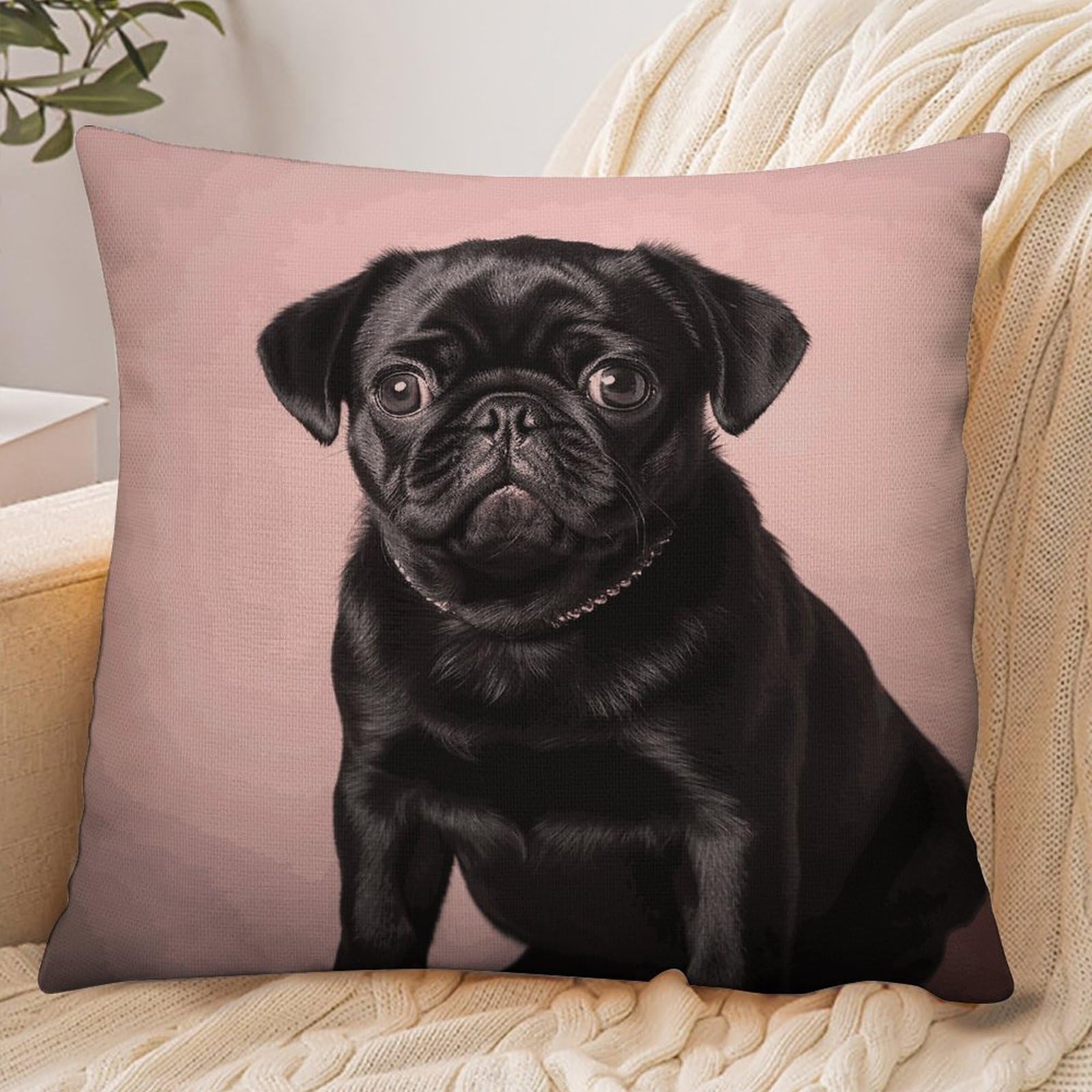 Fekiloot Style Cute Black Pug Pillowcase Pillow Sham Pillow Case
