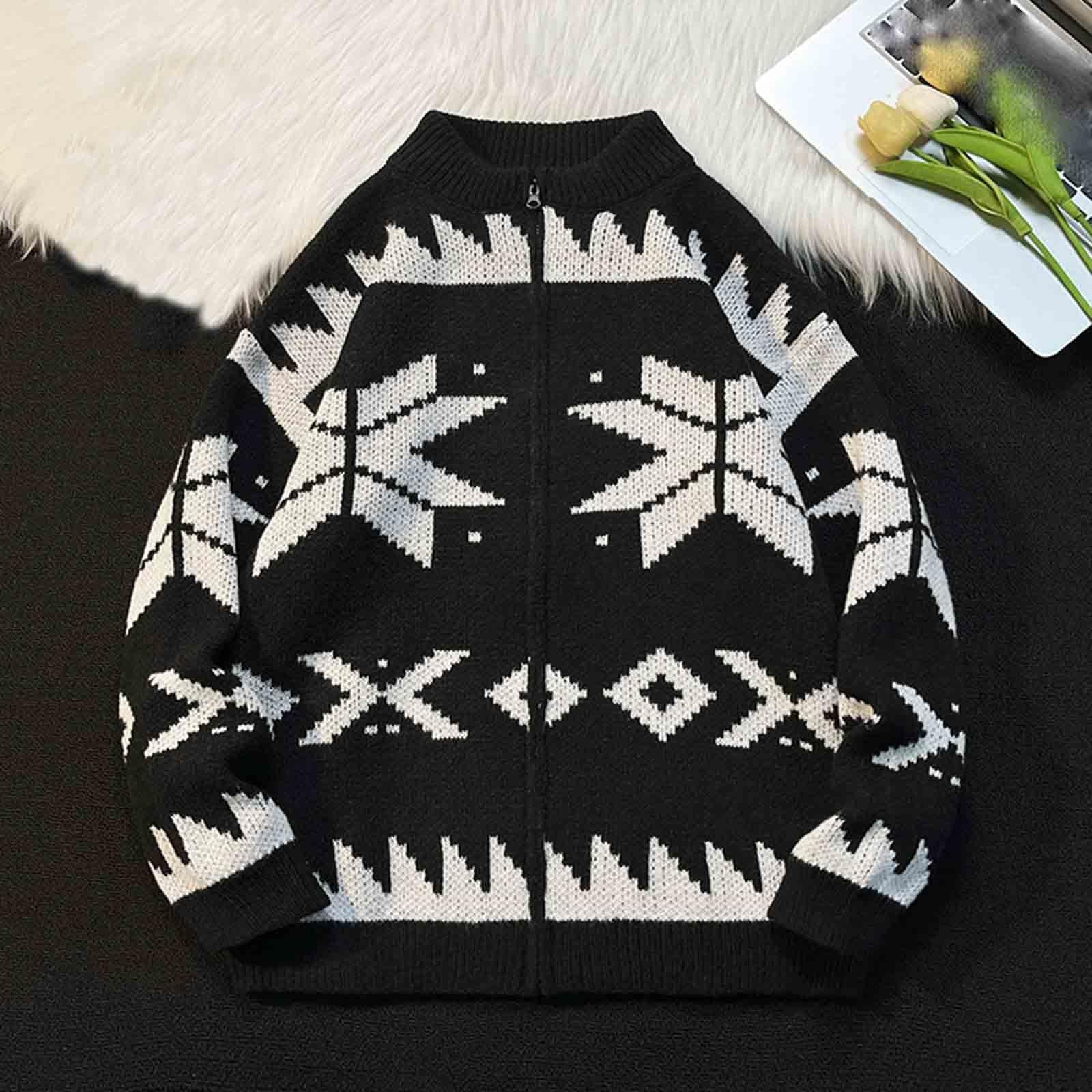 Jersey Navidad Hombre Cuello Redondo Suéter Navideño Punto Hombre de Manga Larga con Cremallera Ropa Navidad Cálida Christmas Sweater para Invierno y Regalo Sueltos Elástica Christmas Cardigan