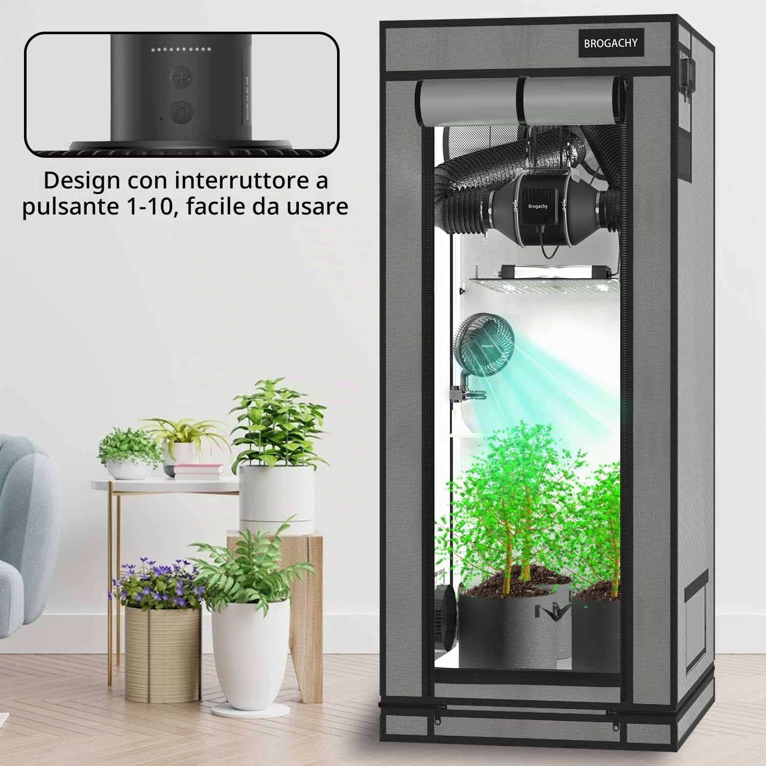 10W Grow Ventilatore con Clip, 10 velocità Ventilatore Automazione Oscillante, EC Motore, Silenzioso Clip Fan per Grow Tent.