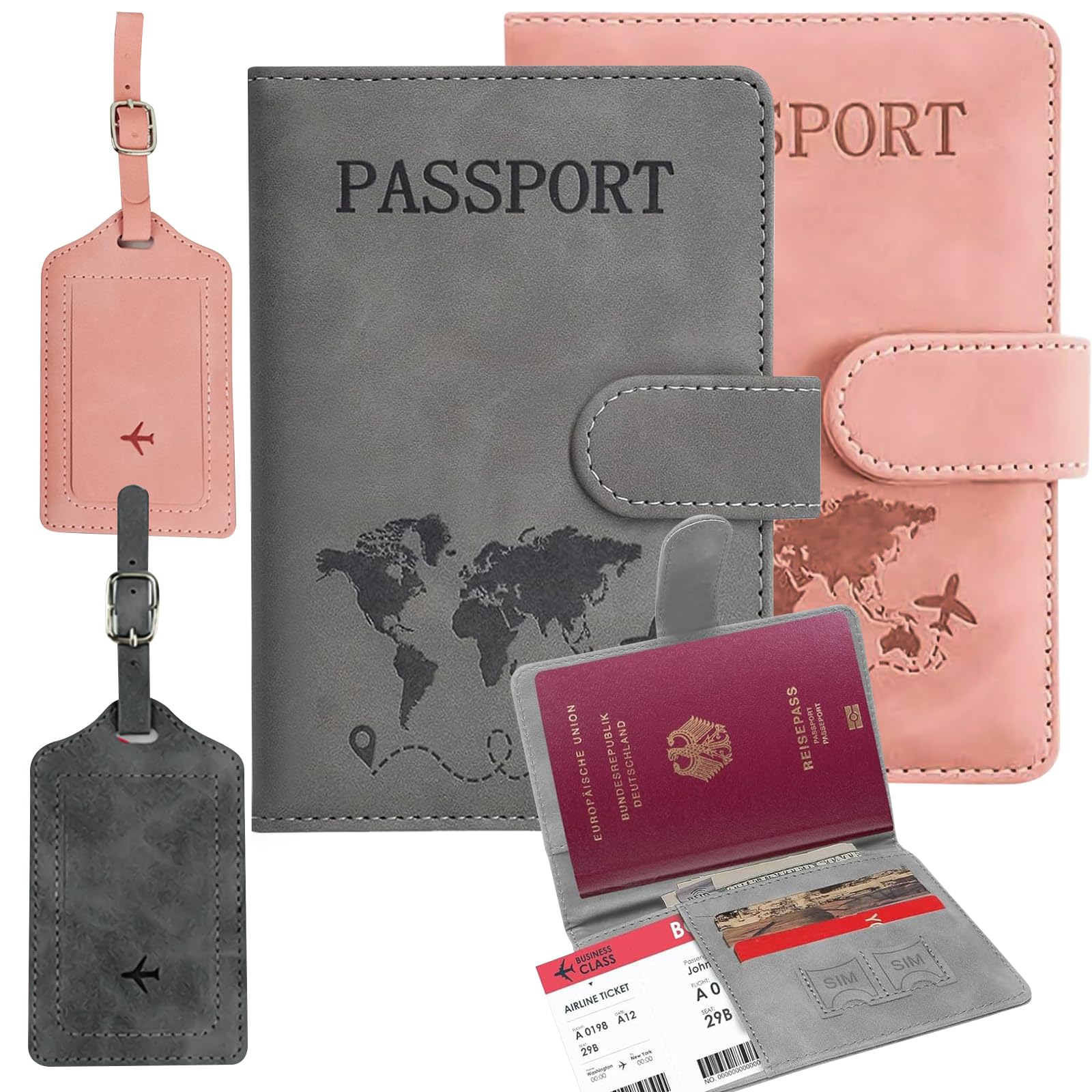 Porta Passaporto In Pelle PU - 2 Pezzi Con Etichetta Dorata | Sottile E Leggero Per Viaggi - Foto 8