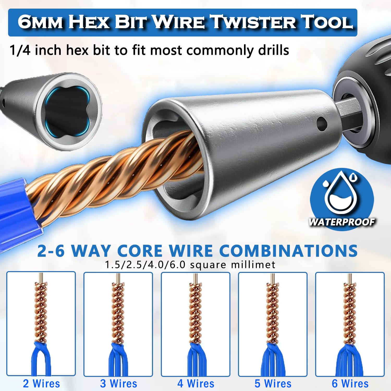 Wire Twisting Tool for Drill,Wire Twister Tool Electrician’s Fast Automatic Wire Connector, Wire Stripper Tool Wire Stripping and Twisting Tool for Power Drill,Cable Quick Stripping (2PCS)