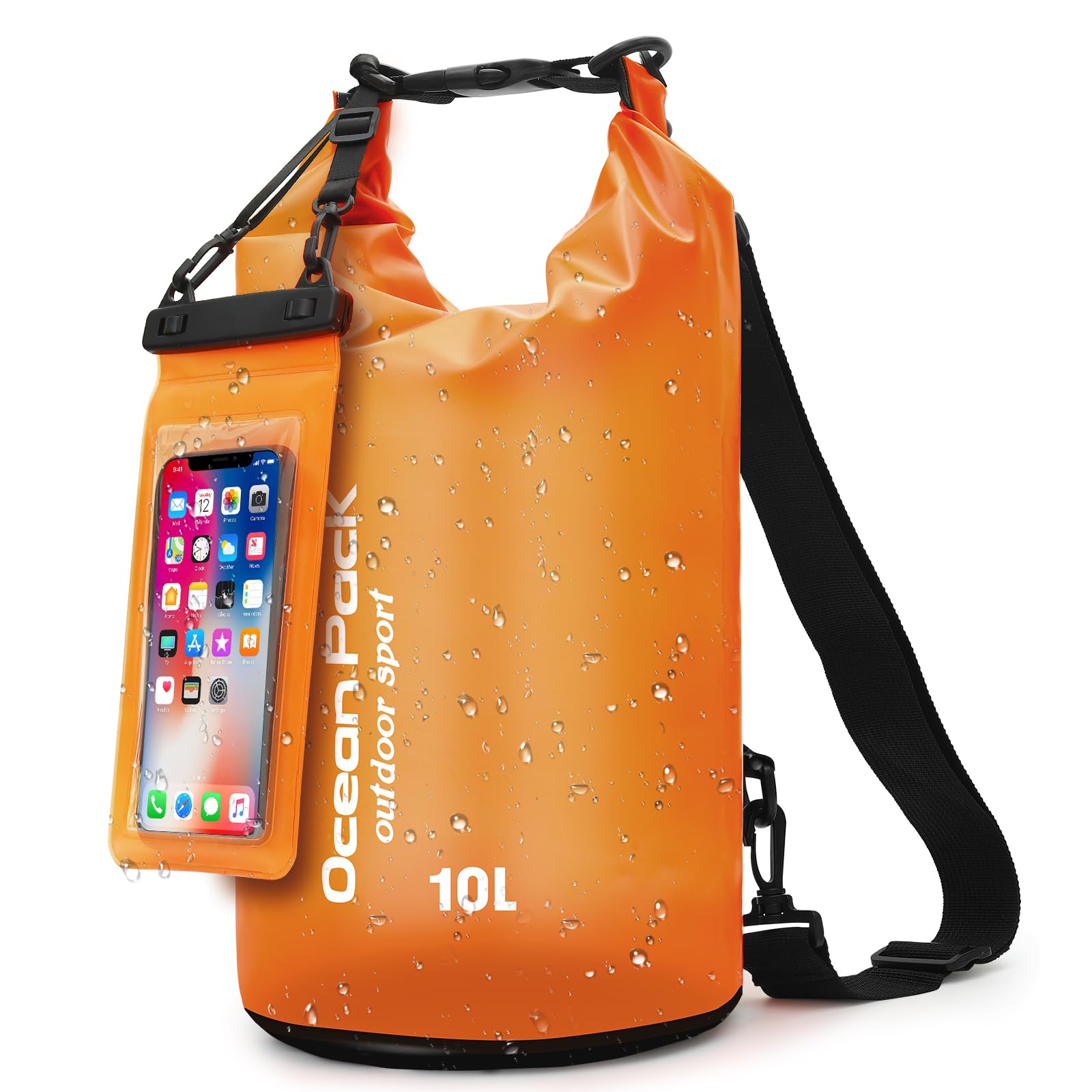 KUOGAS Sacca Stagna con Borsa Impermeabile & Cinghie – Zaino Impermeabile per Outdoor, Campeggio & Sport Acquatici | 5L, 10L, 20L | Leggero & Resistente | Borsa Impermeabile (Arancione, 10 L)