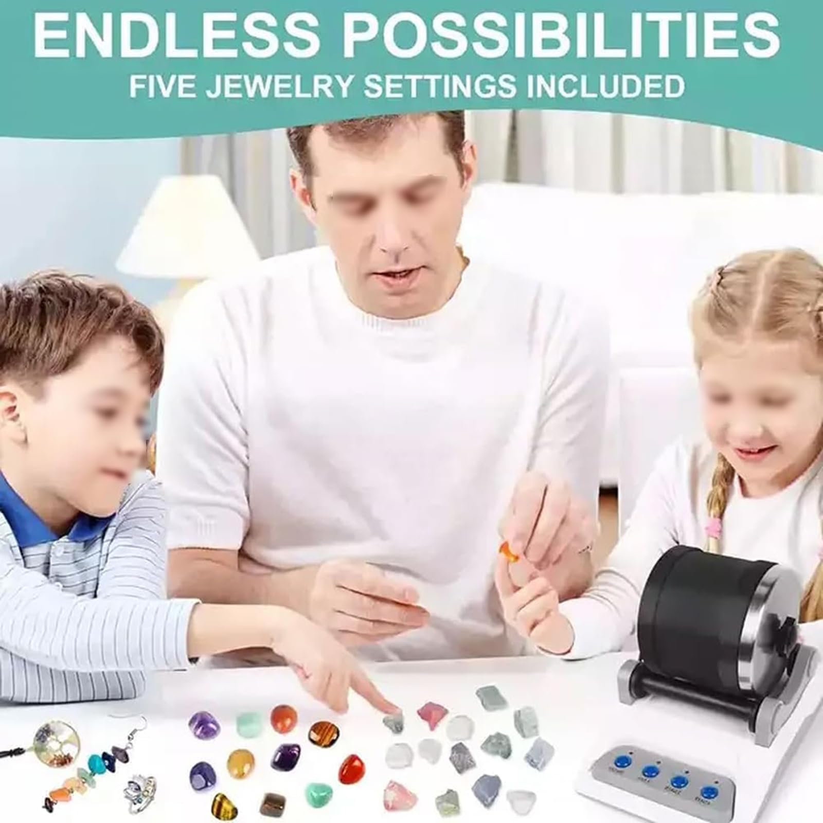 oiakus Electric Rock Tumbler Kit, Rock Tumbler Polisher Kit, Physical Science Experiment Gem Grinder with Timmer Buttons, Detachable DIY Stone Polisher for Kids All Ages