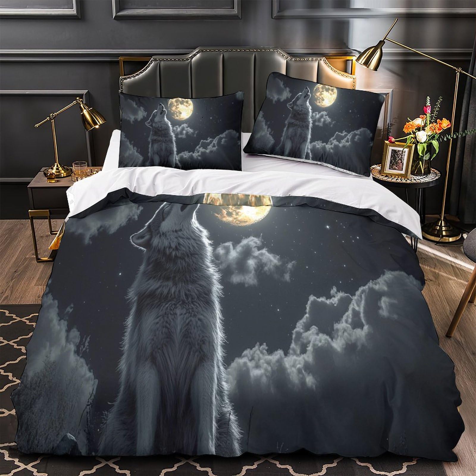 Housse de couette loup anti-acarien entretien facile fermeture éclair lit simple