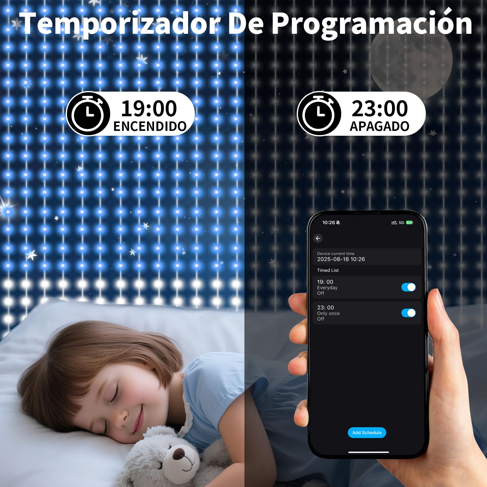 YOOHBERRYS Cortina de Luces, Cortina LED Inteligente Con Control Remoto/APP, USB, DIY Dinámico e Minutero, 400 LEDs Cortina Luminosa Luces Navidad Boda Exterior e Interior IP65 (2 x 2M)