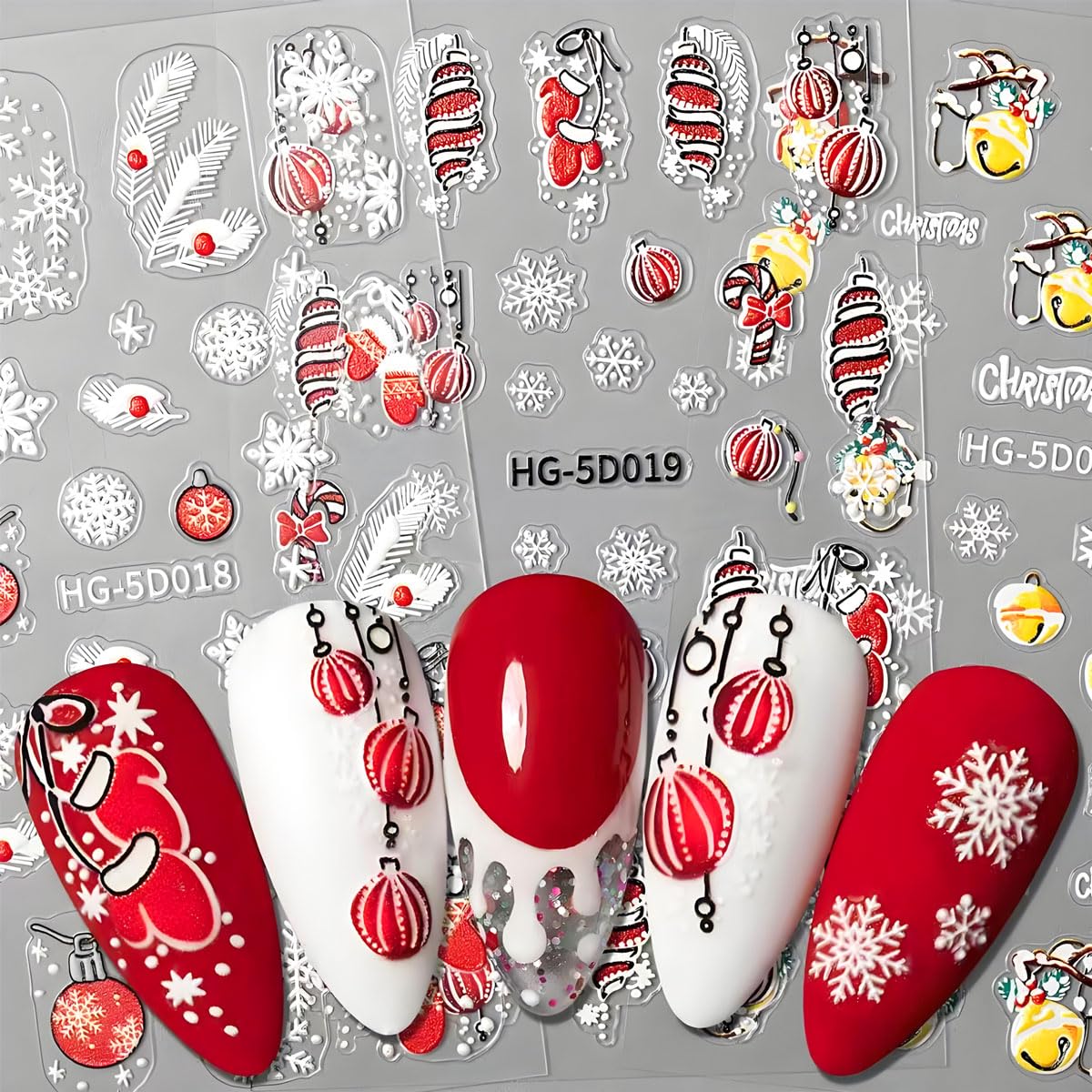 Condition photo showing Brand New for 12 Sheets Snowflake Nail Stickers - 5D Self-Adhesive Christmas Nail Stickers - White Snowmen Colorful Light Strings Crutch Christmas Nail Decals for DIY Manicure Winter Holiday Nails Supplies Decor