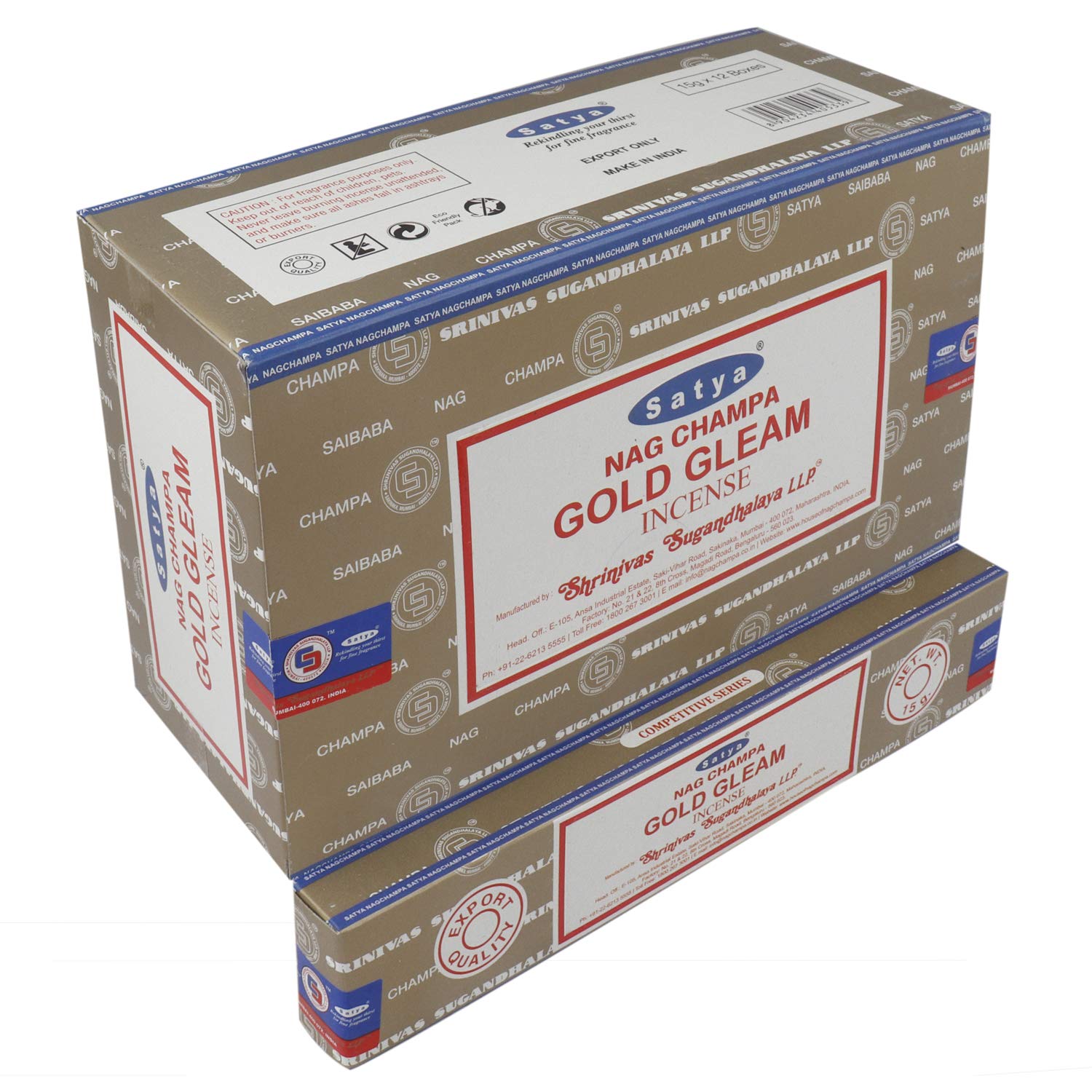 Satya Nag Champa Gold Gleam Fragrance Incense Stick Pack Of 12 Aggarbatti Home Scent Fragrance Aromatherapy 15G X 12 Pack (180G)