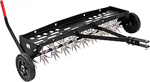 Suchtale 40-Inch Tow Behind Spike Aerator with Galvanized Steel Tines, Durable Lawn Aerator Soil Penetrator Spikes Tractor with Extra-Wide Tow Bar for Lawn and Farm, Black