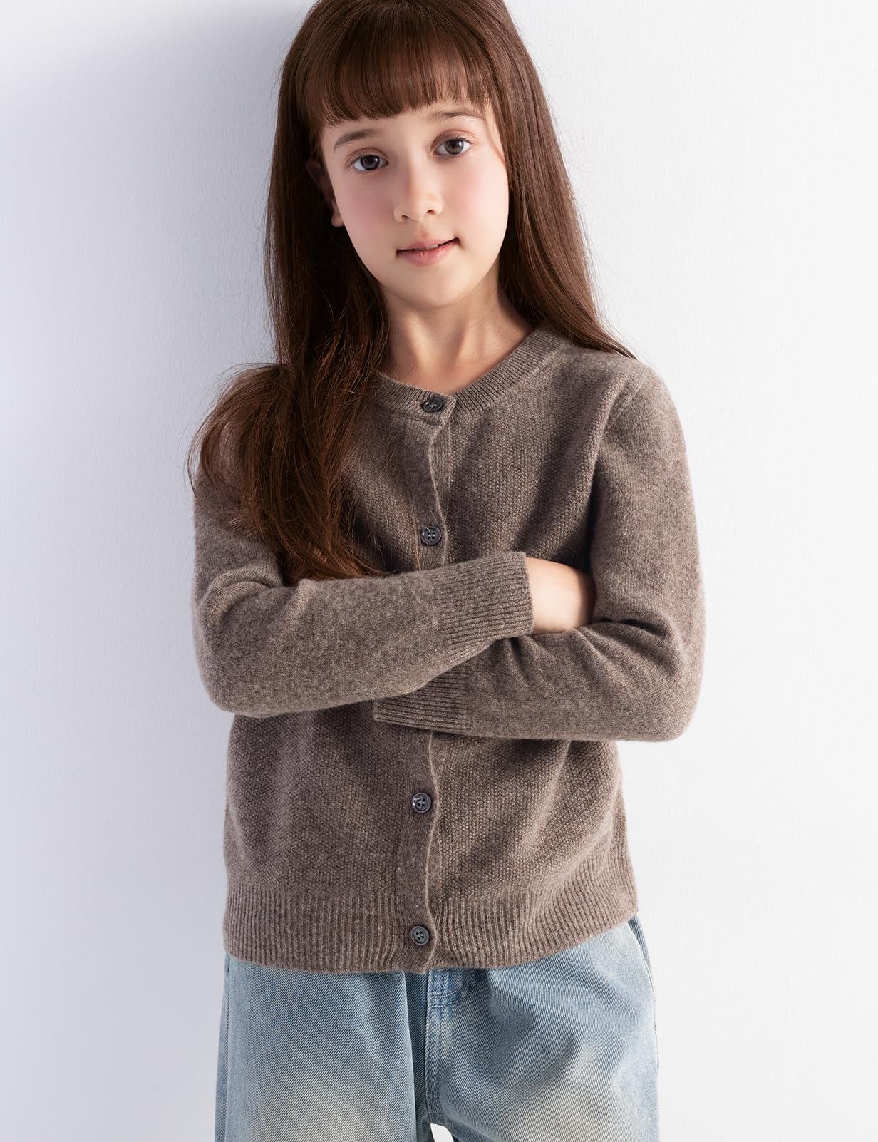 Chanyarn Mädchen Jungen 100% Merinowoll-Cardigan Herbst Winter First-Line Ready-to-Wear Rundkragen Langarm Nahtloser Pullover