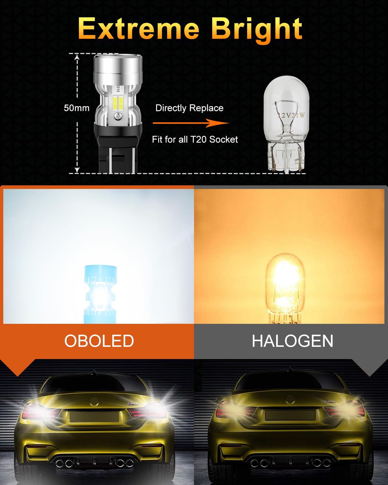 Lampadine W21W T20 LED CANBUS Anti Hyper Flash 7440 7443 582 992 W21/5W 12V per Auto Luce di Retromarcia Posteriori Luci Marcia Diurna Parcheggio Freno Luce di Svolta 6500K Bianco 2 Pezzi