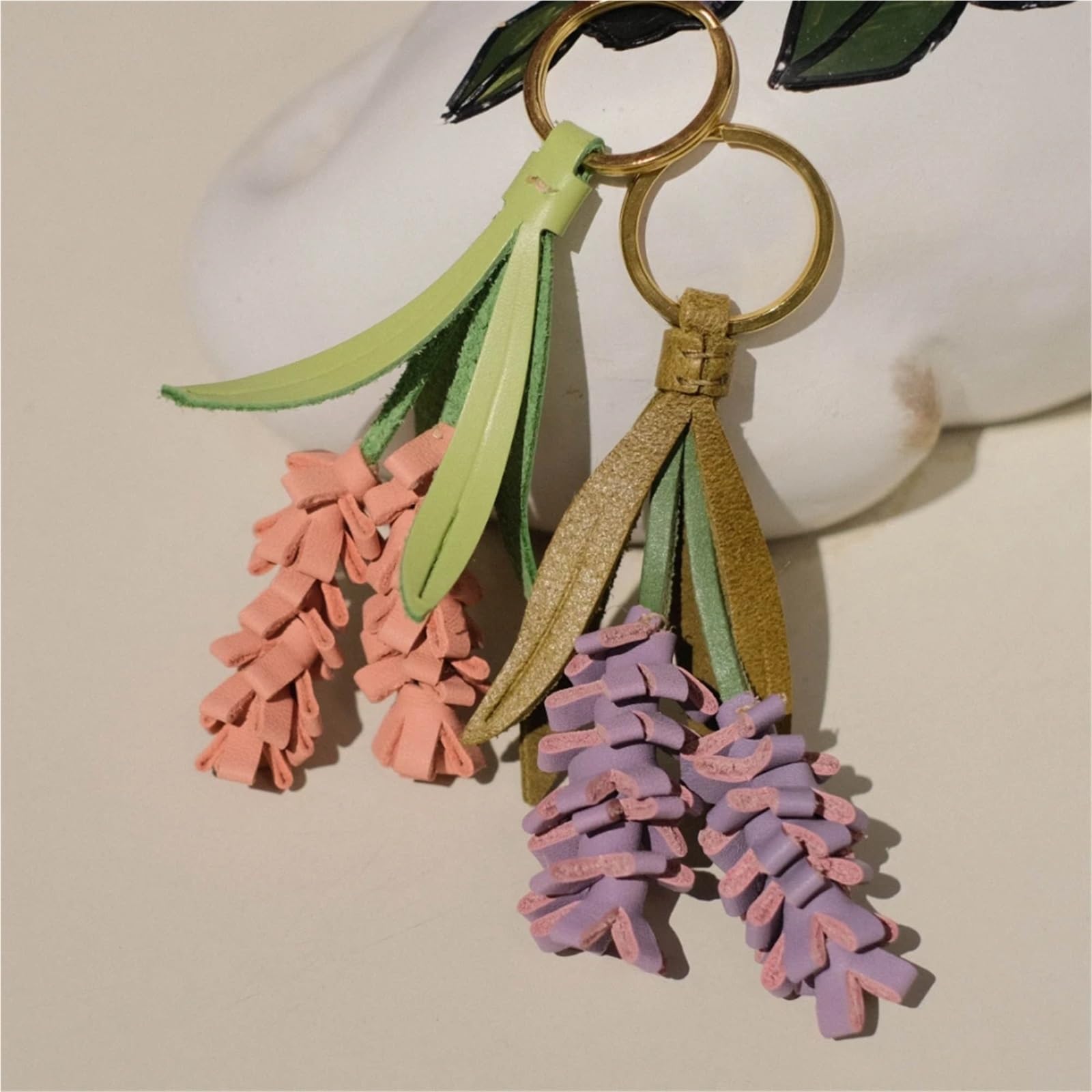 Abalorio de lavanda cuero vaca for bolso mujer, llavero moda, decoración mano obra exquisita