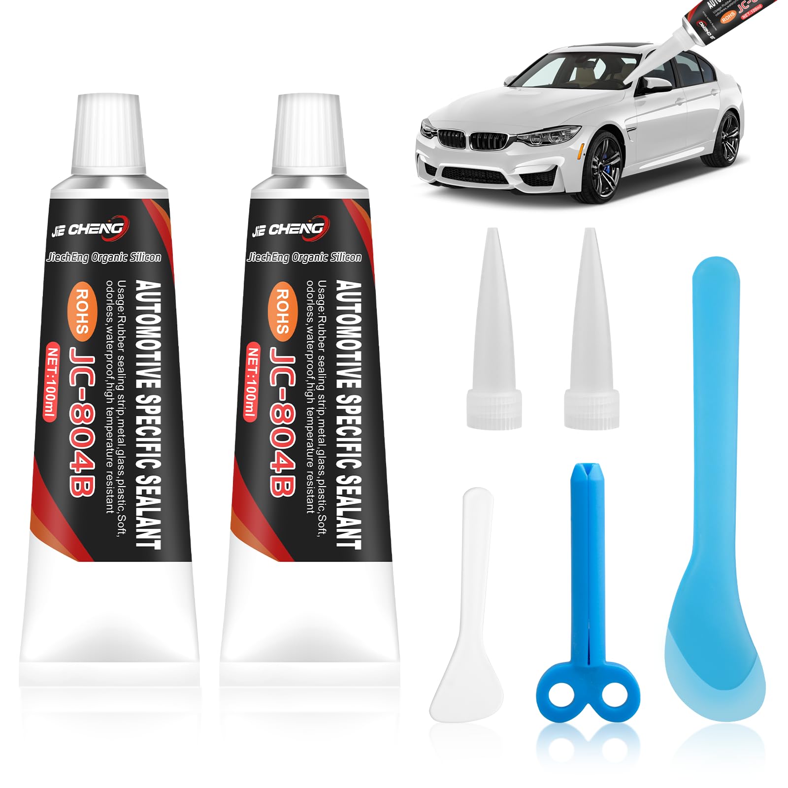 Black Silicone Sealant, 2 PCS Windscreen Sealant for Car, Waterproof, High Temperature, Fast Curing, Automotive Specific Sealant (100ml x 2 PCS)