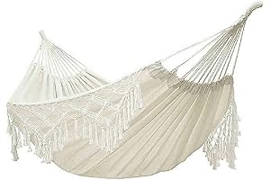 Double Sized Boho Macrame Cream Hammock with Fishtail Knitting and Tassels