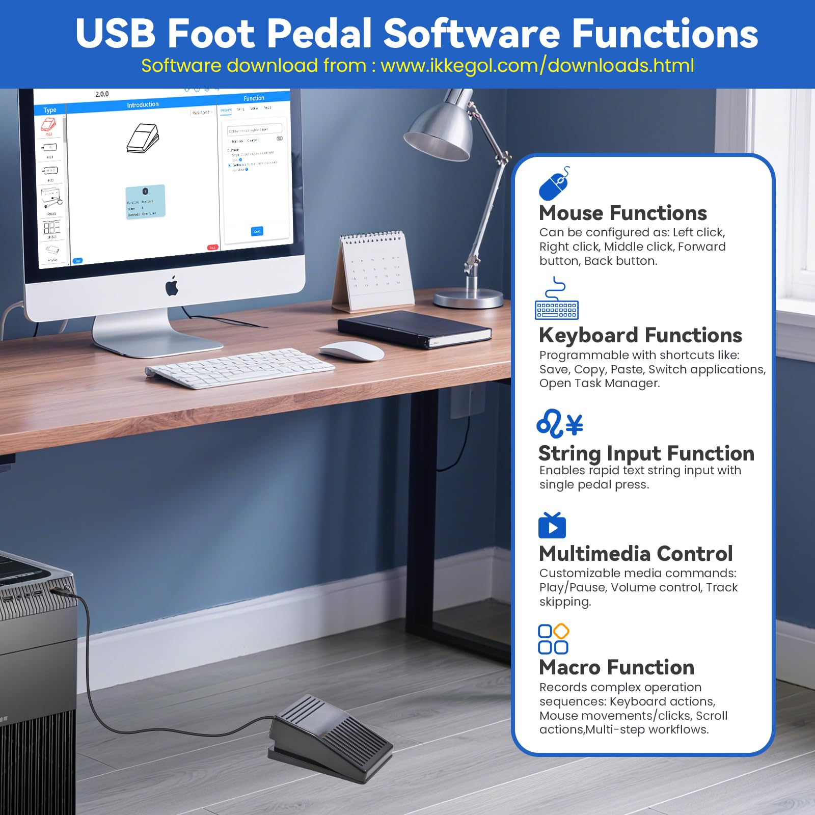 iKKEGOL Pedal de pie USB mejorado, pedal de control manos libres impermeable IP37, interruptor de pie programable con una tecla, teclado de ratón para transcripción, juegos, giro de página de trabajo