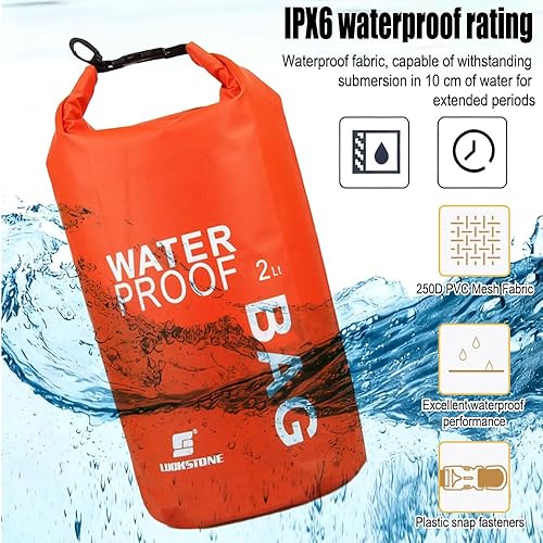 Miniatura 4 de Bolsa seca impermeable para kayak 2L Pequeño saco seco impermeable para navegar (naranja)