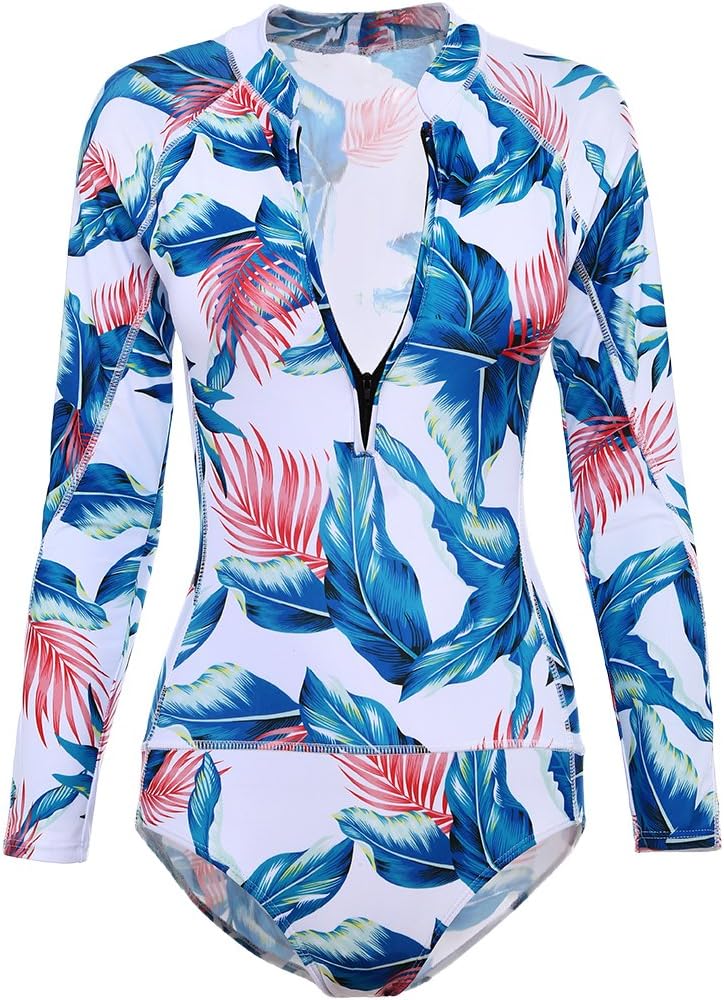 Ao NiHua Women Slim Fit One Piece Swimsuit Board Swimwear Leaf Pattern Push up (XX-Large, Blue)