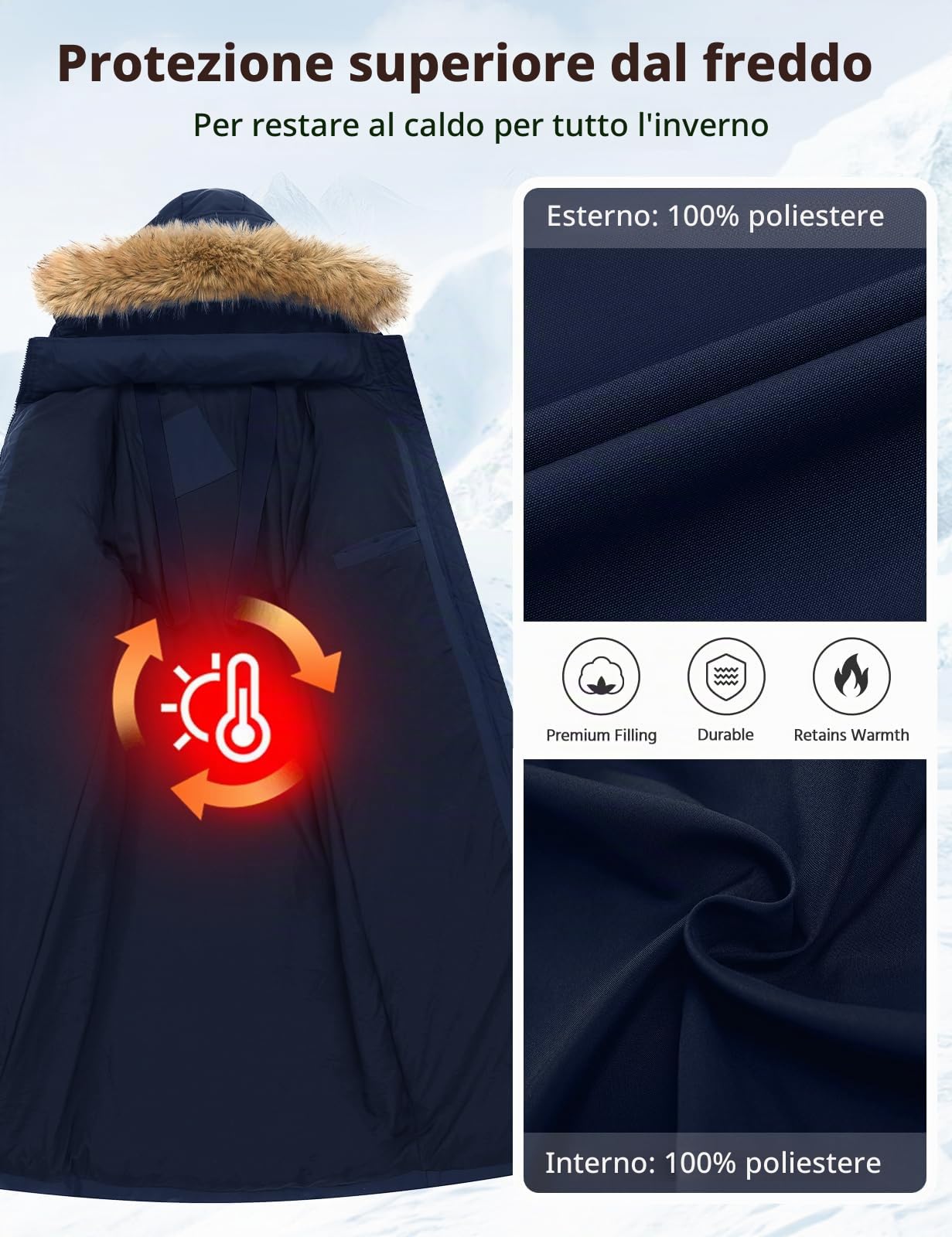 Yuson Girl Cappotto Donna Invernale Lungo Termici Ispessito Cappotti Imbottito con Cappuccio Elegante Giubbotto Trapuntata Outdoor Antivento Piumino Giacca Parka con Zip e Tasche