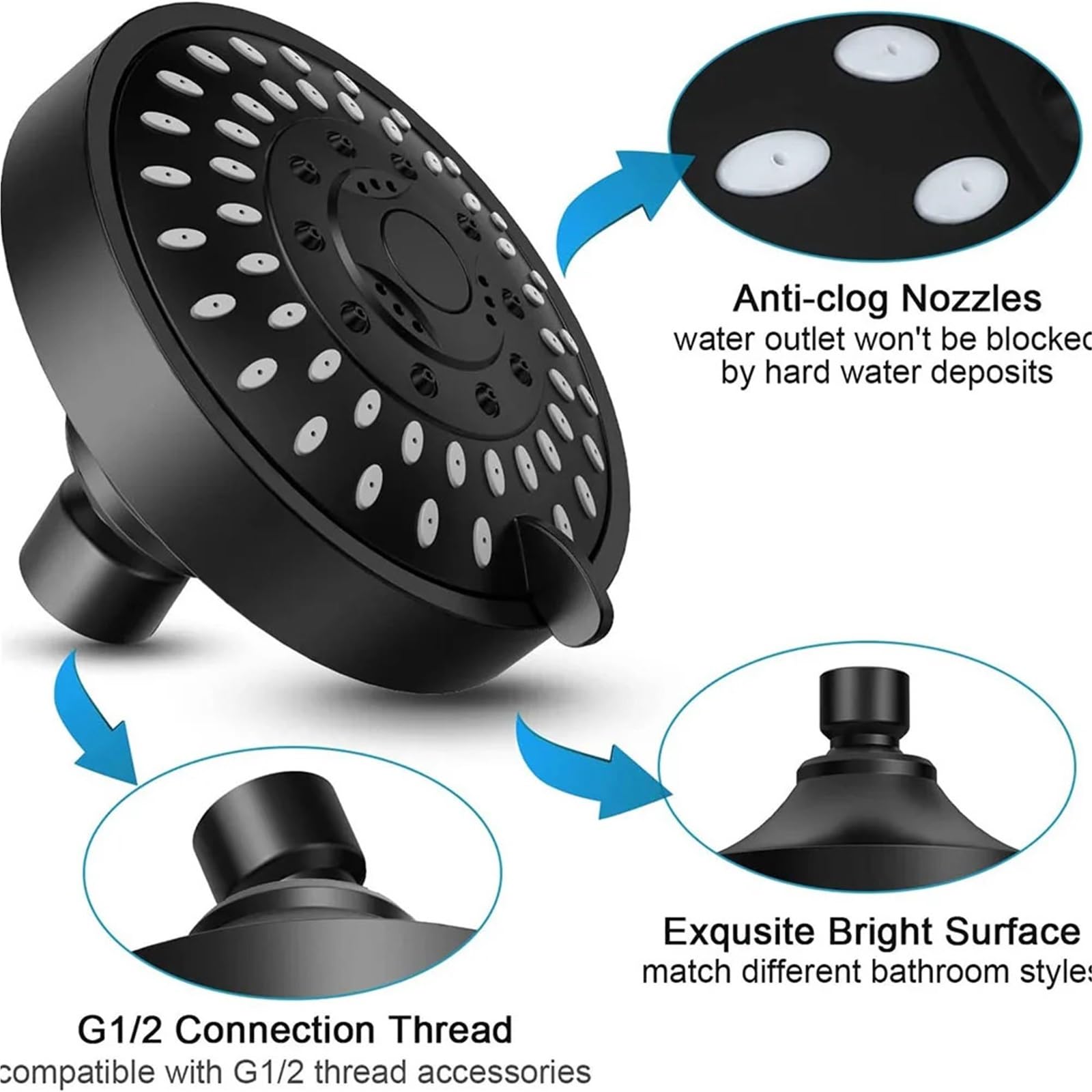 Cabezal de ducha 4 pulgadas con 5 modos, alta presión, rociador superior ajustable ahorro agua y boquilla giratoria. Accesorios baño Para Cabina