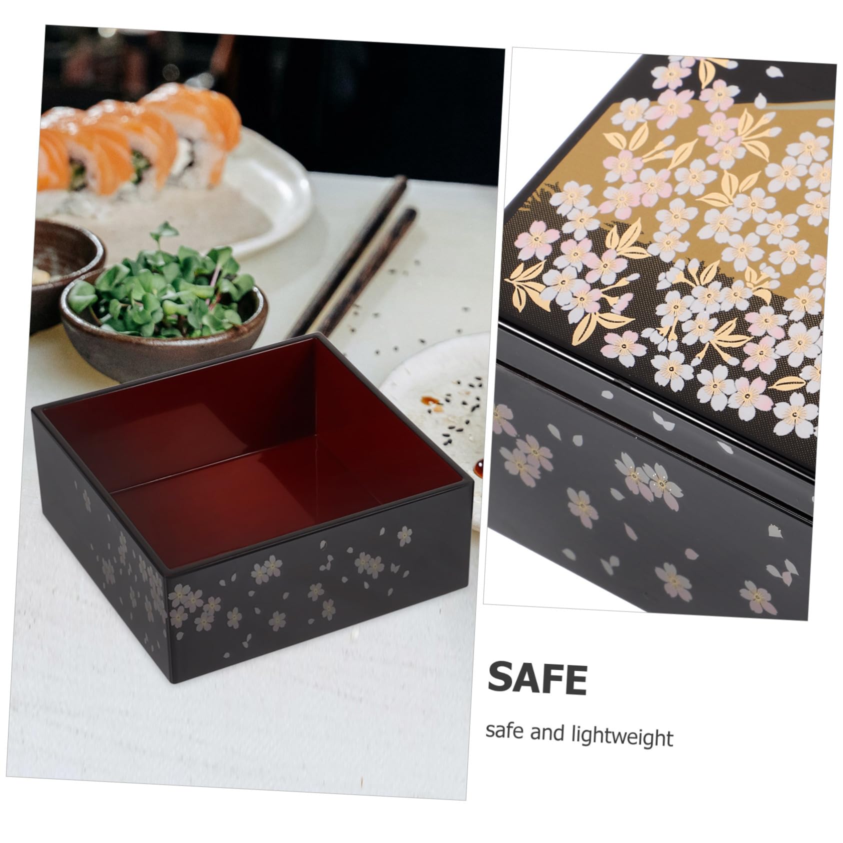 Boîte à Bento Japonaise Traditionnelle 3 Niveaux, Boîte à Sushi en Plastique Noir, Motif Mont Fuji, pour Repas en Famille